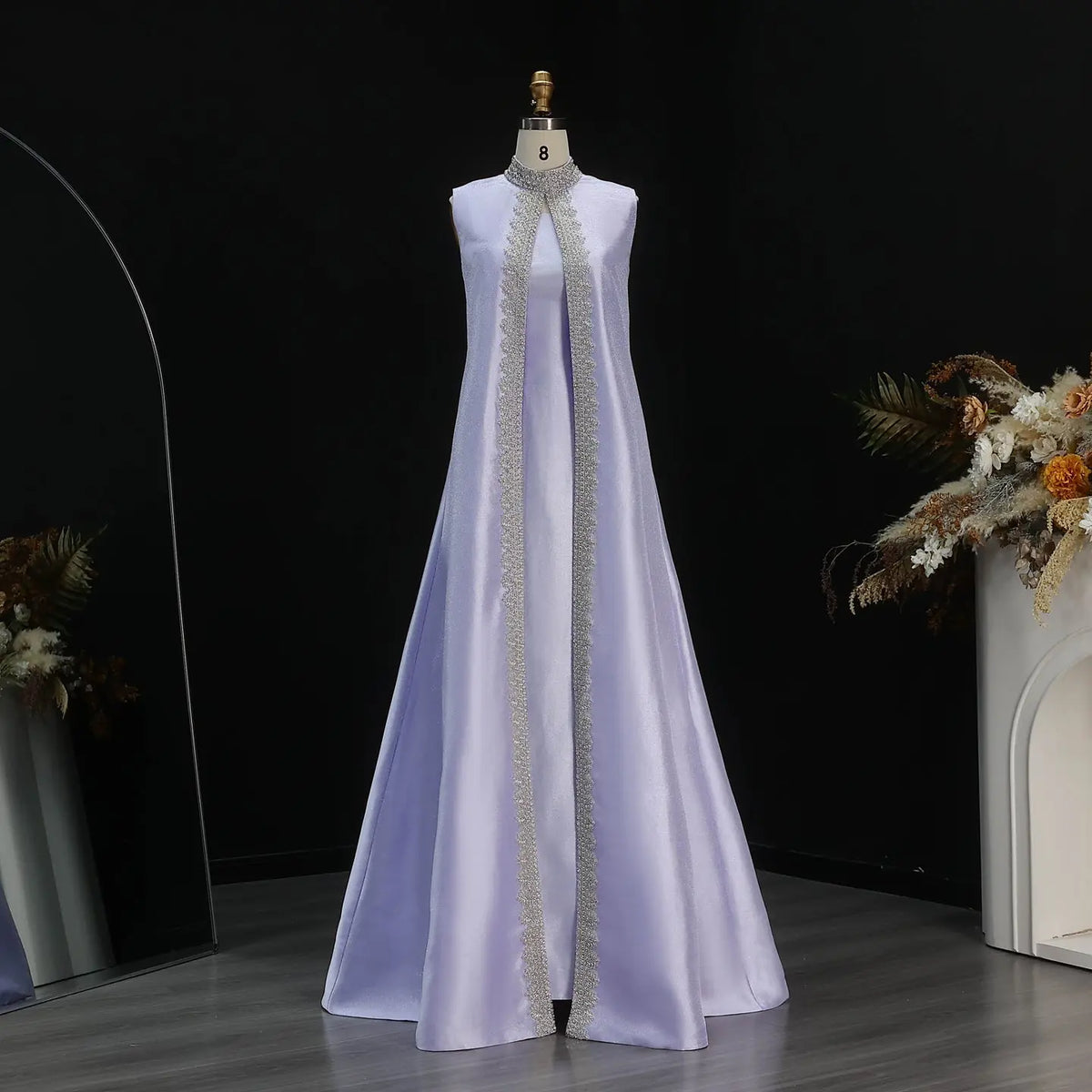 Luxury Rhinestone Lilac Kaftan Evening Dress with Cape SS276 