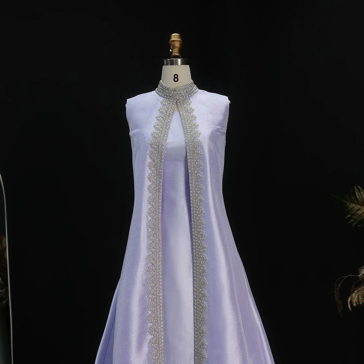 Luxury Rhinestone Lilac Kaftan Evening Dress with Cape SS276 