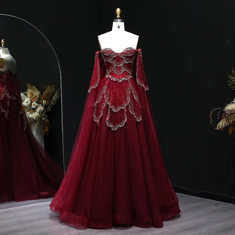 Elegant Off Shoulder Sage Green Evening Dress with Cape Sleeves SS215 