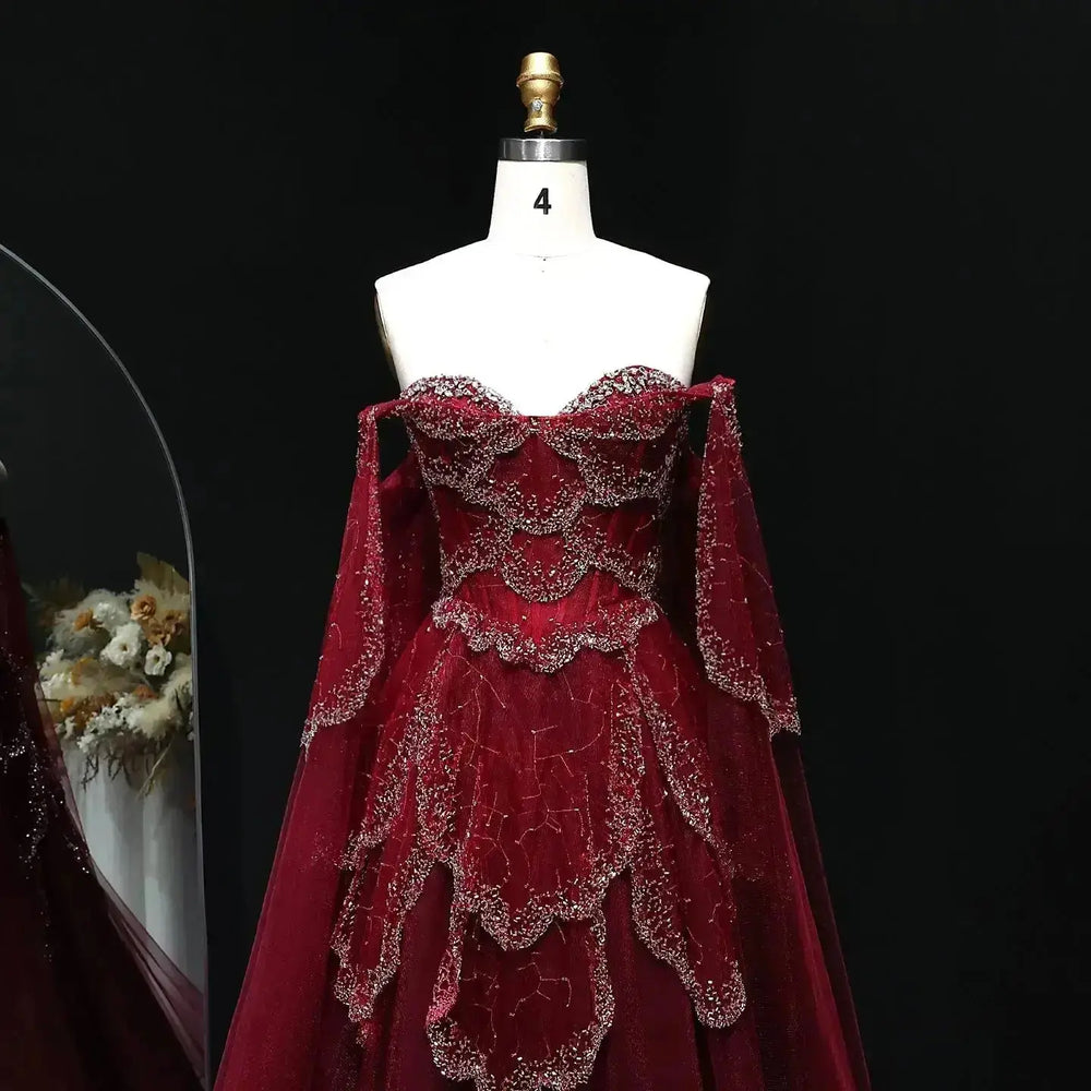 Elegant Off Shoulder Sage Green Evening Dress with Cape Sleeves SS215 