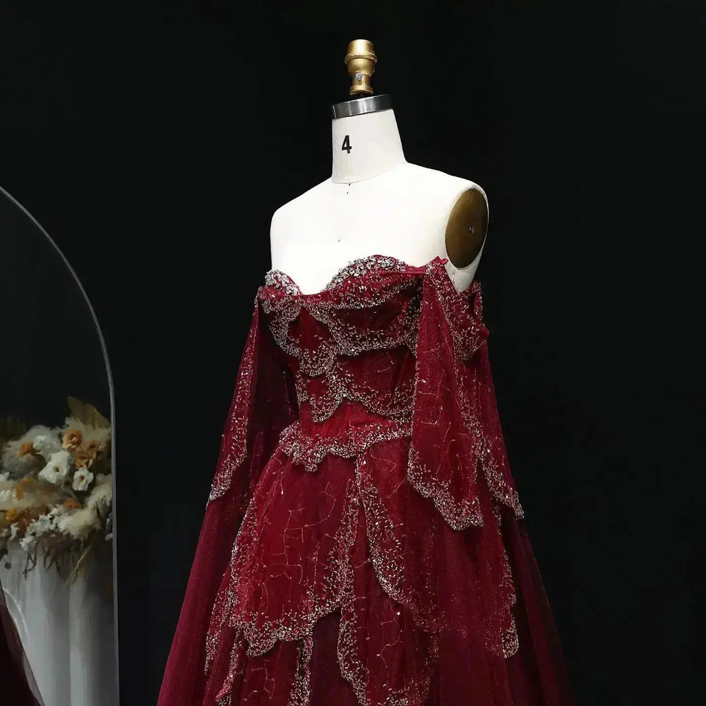 Elegant Off Shoulder Sage Green Evening Dress with Cape Sleeves SS215 