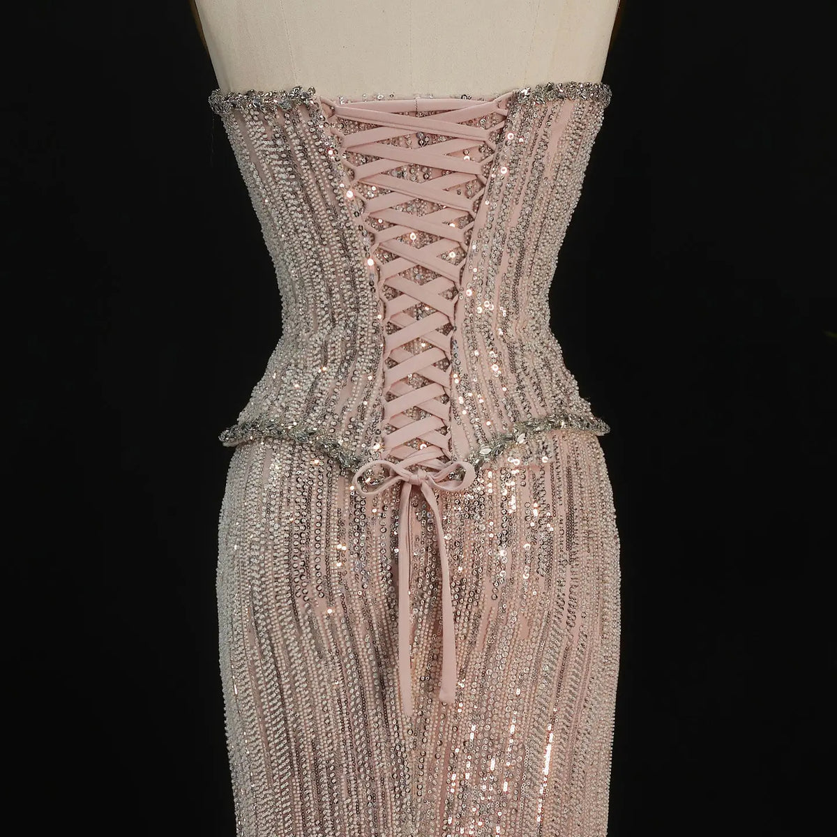 Luxury Pink 2 Pieces Beaded Sequins Evening Dress with Scarf SS661 