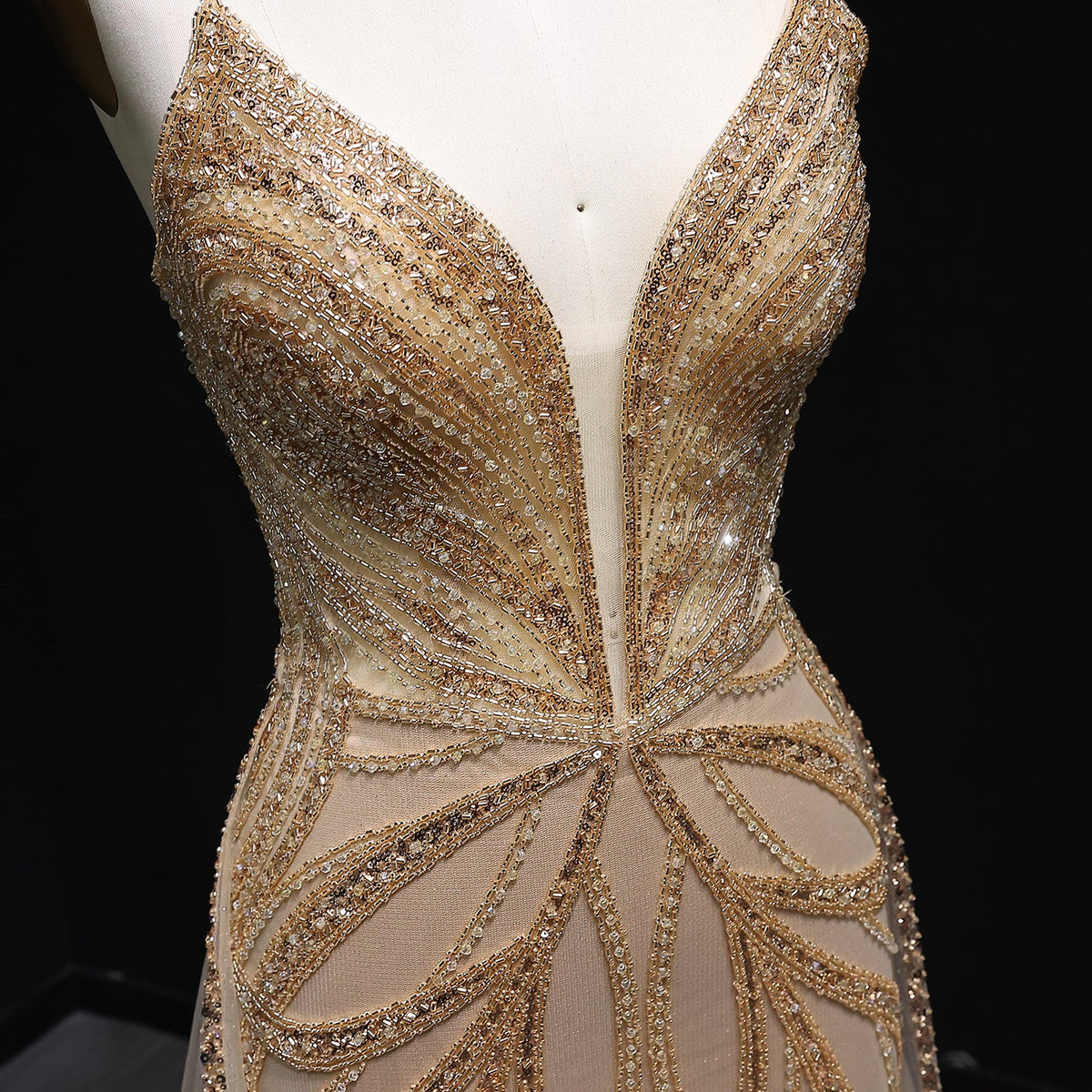 Luxury Champagne Beaded Mermaid Evening Dress with Overskirt SS068 - SHARONSAID Luxury Champagne Beaded Mermaid Evening Dress with Overskirt SS068 - SHARONSAID