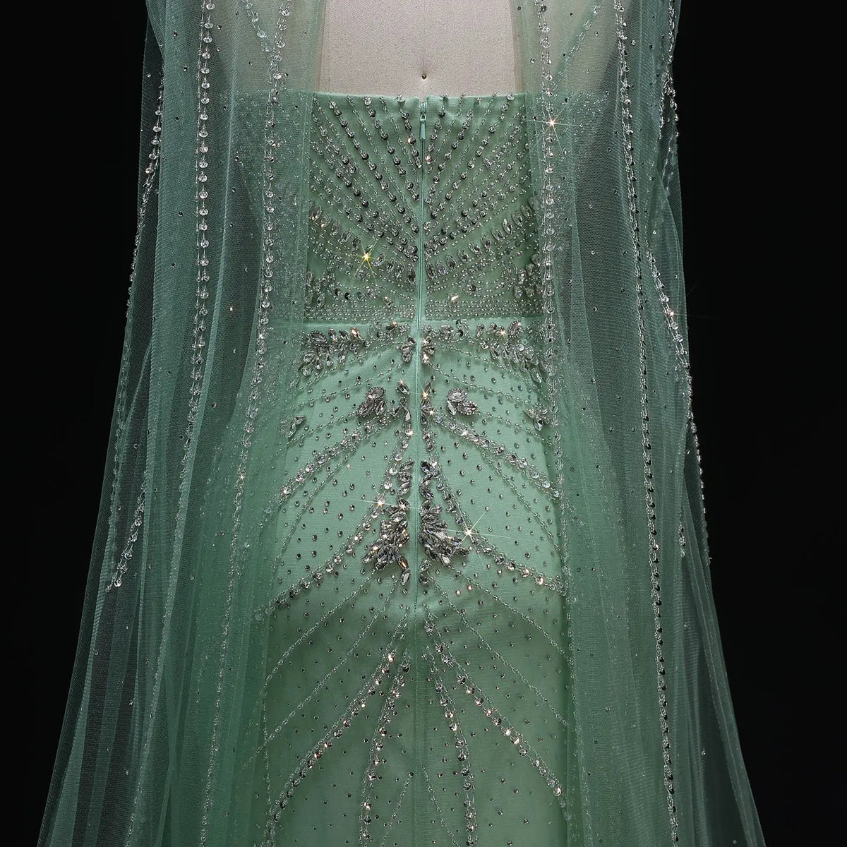 Luxury Champagne Halter Neck Cape Sleeve Beaded Evening Dress SS131 