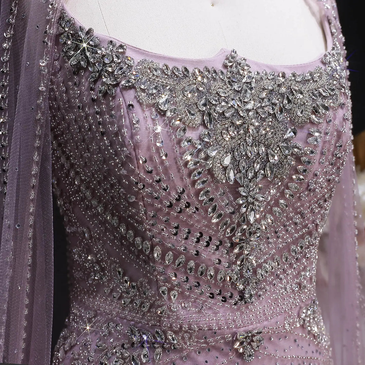 Luxury Champagne Halter Neck Cape Sleeve Beaded Evening Dress SS131 