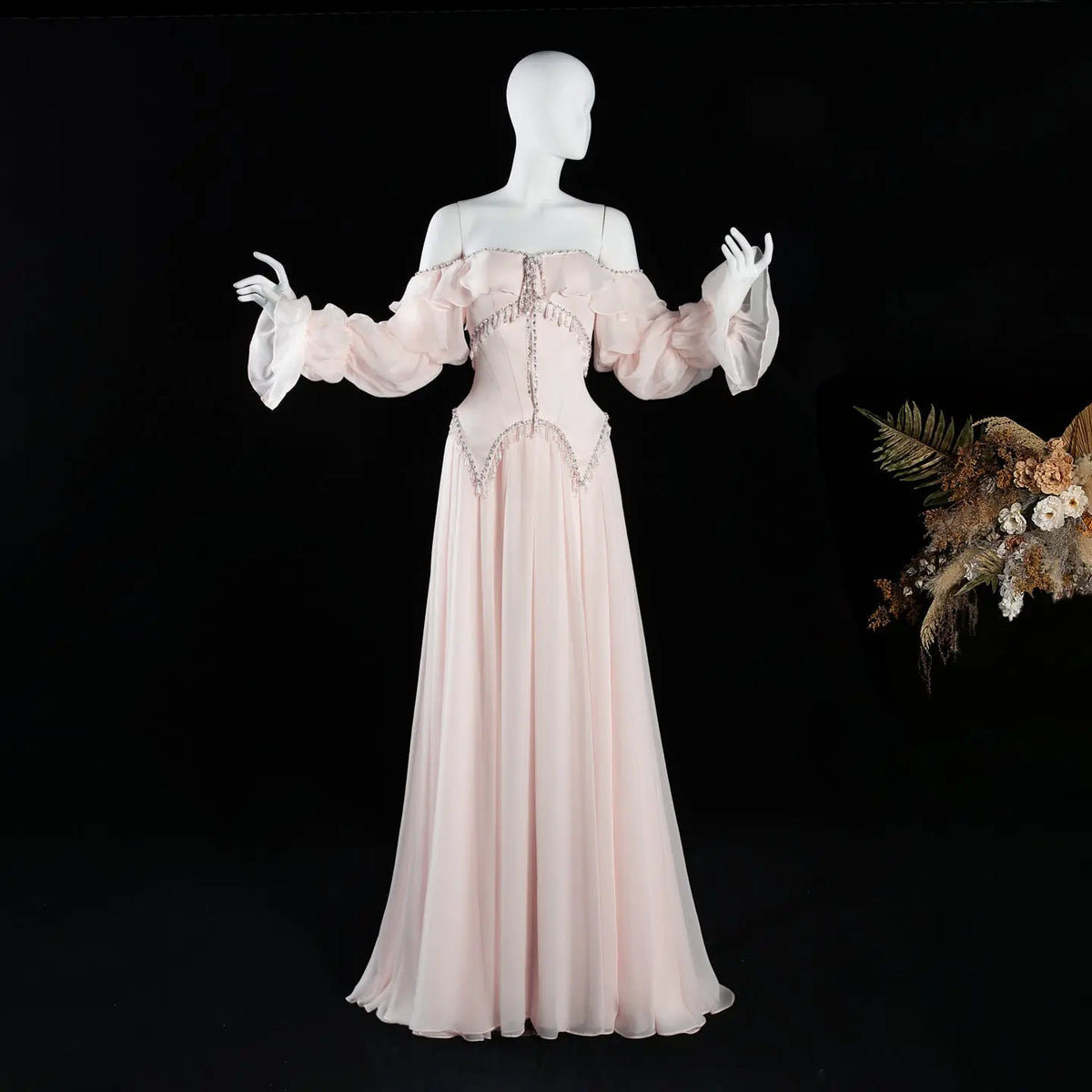Pearl Pink Off Shoulder Chiffon Evening Dresses SS412 – SHARONSAID