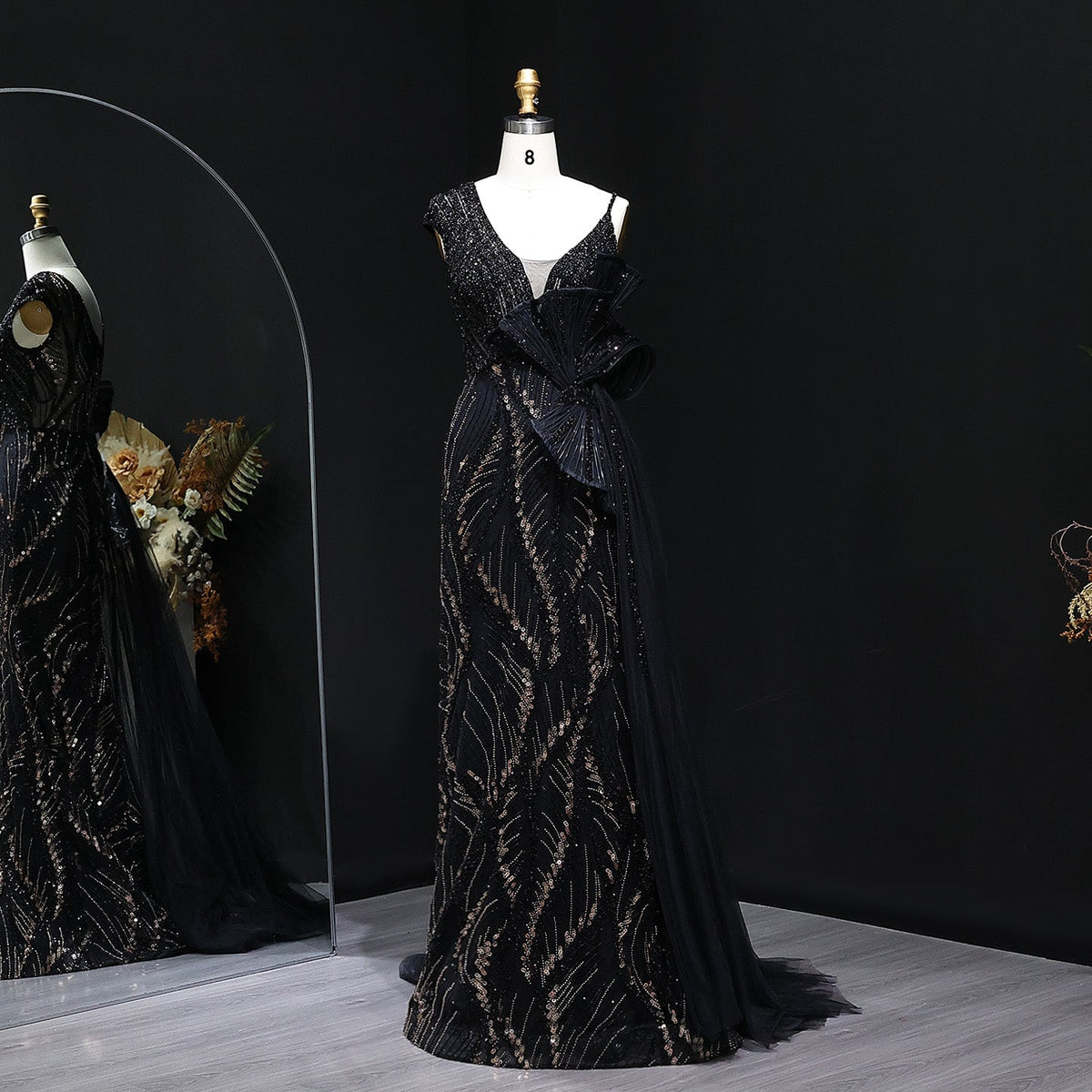 Luxury Beaded 3D Floral Evening Dress with Overskirt SS062