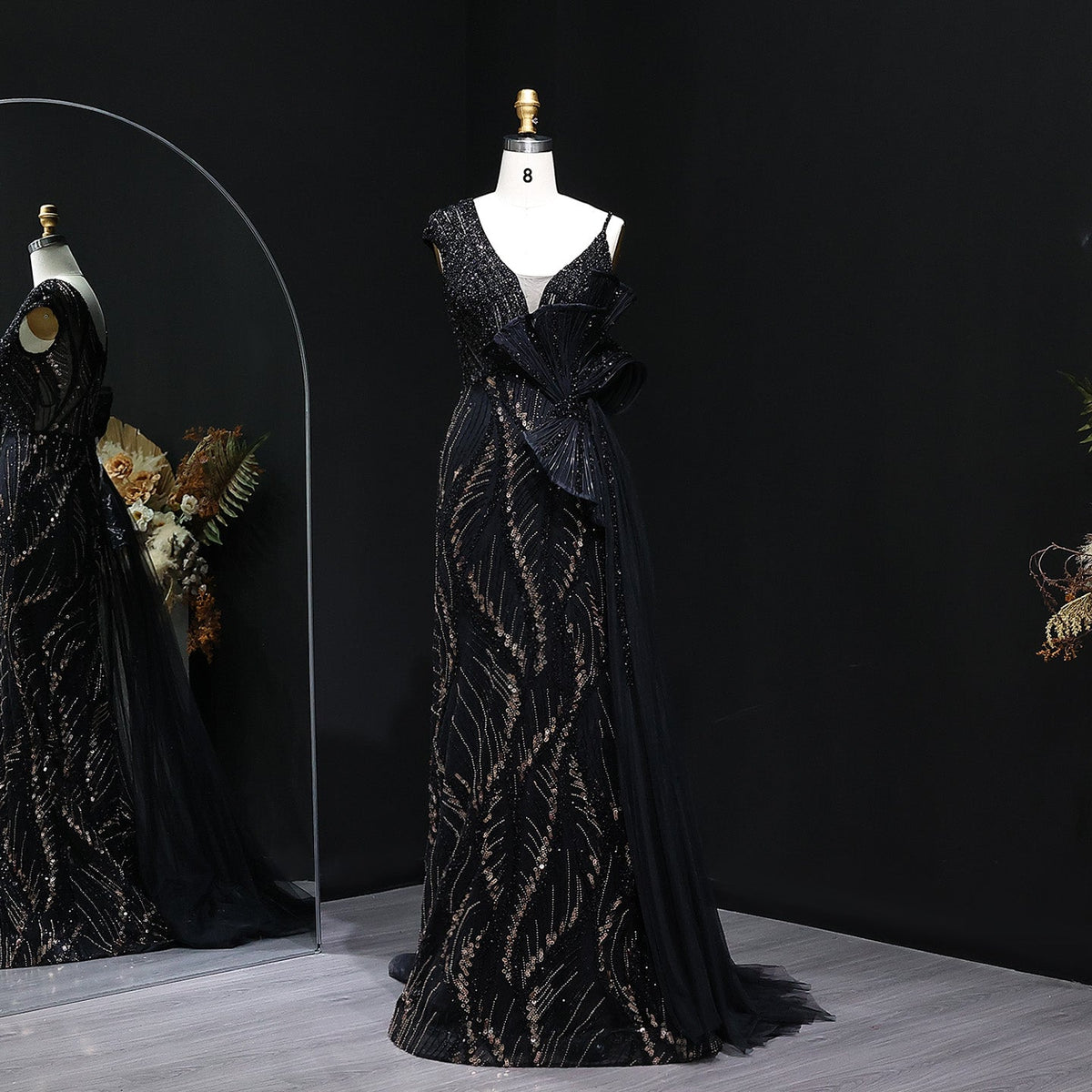 Luxury Beaded 3D Floral Evening Dress with Overskirt SS062