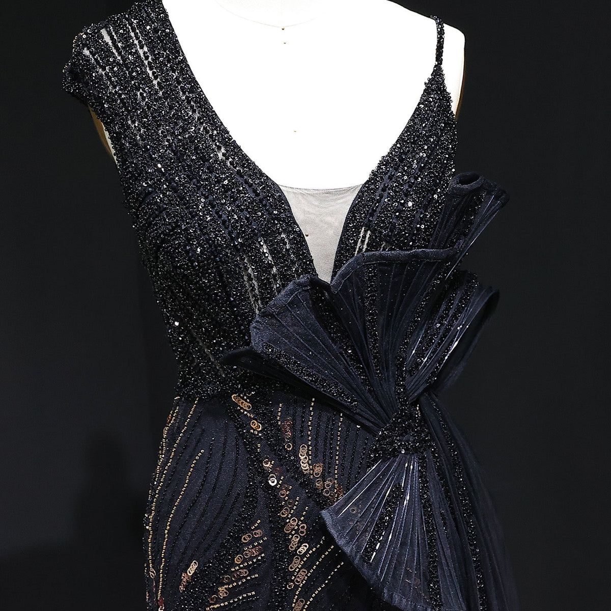 Luxury Beaded 3D Floral Evening Dress with Overskirt SS062