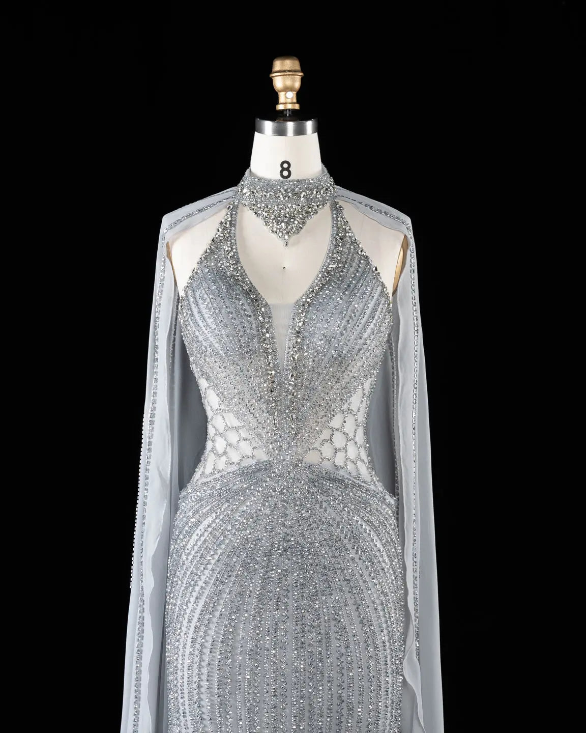 Champagne Beaded Cape Evening Dress SS049-18