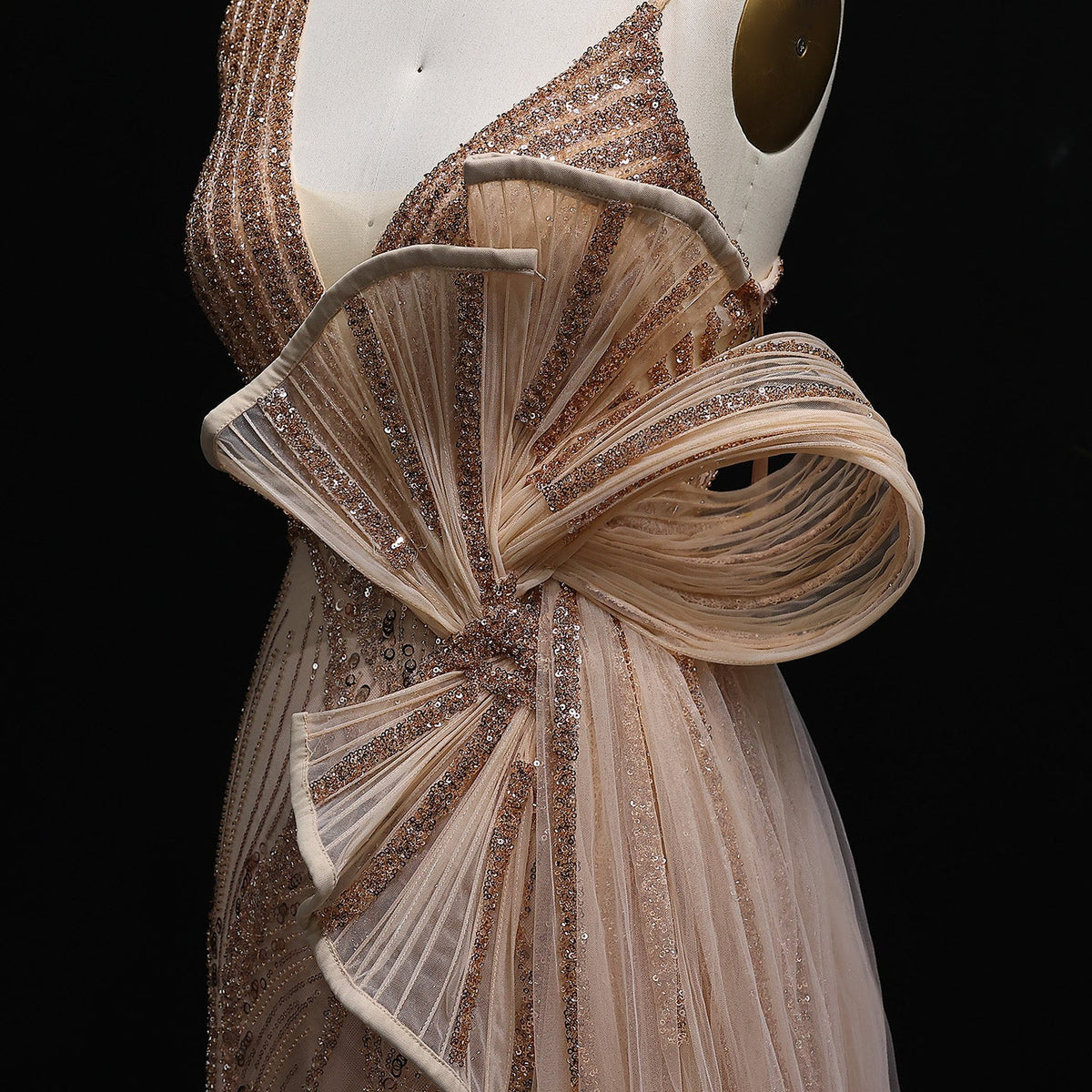 Luxury Beaded 3D Floral Evening Dress with Overskirt SS062