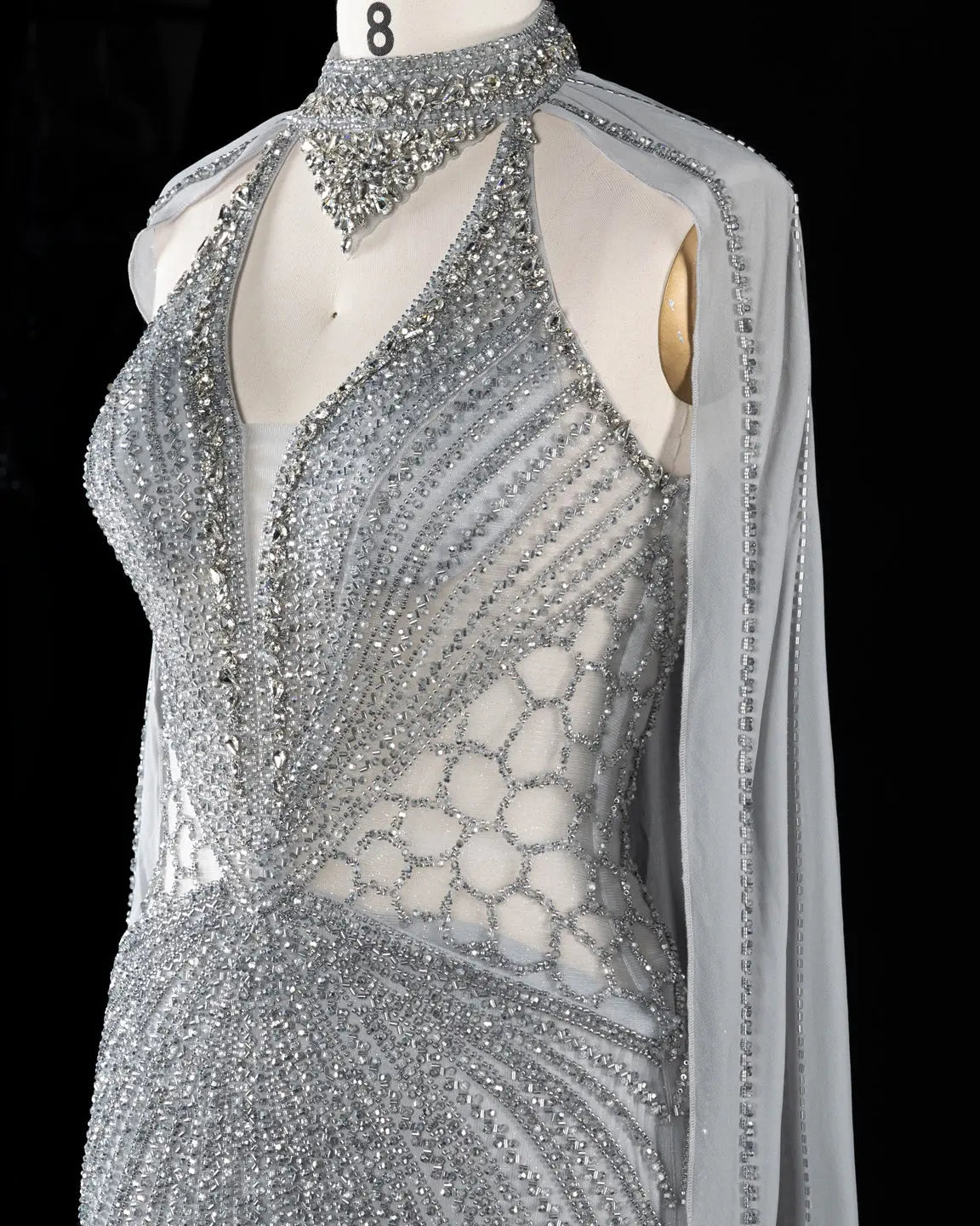 Champagne Beaded Cape Evening Dress SS049-21
