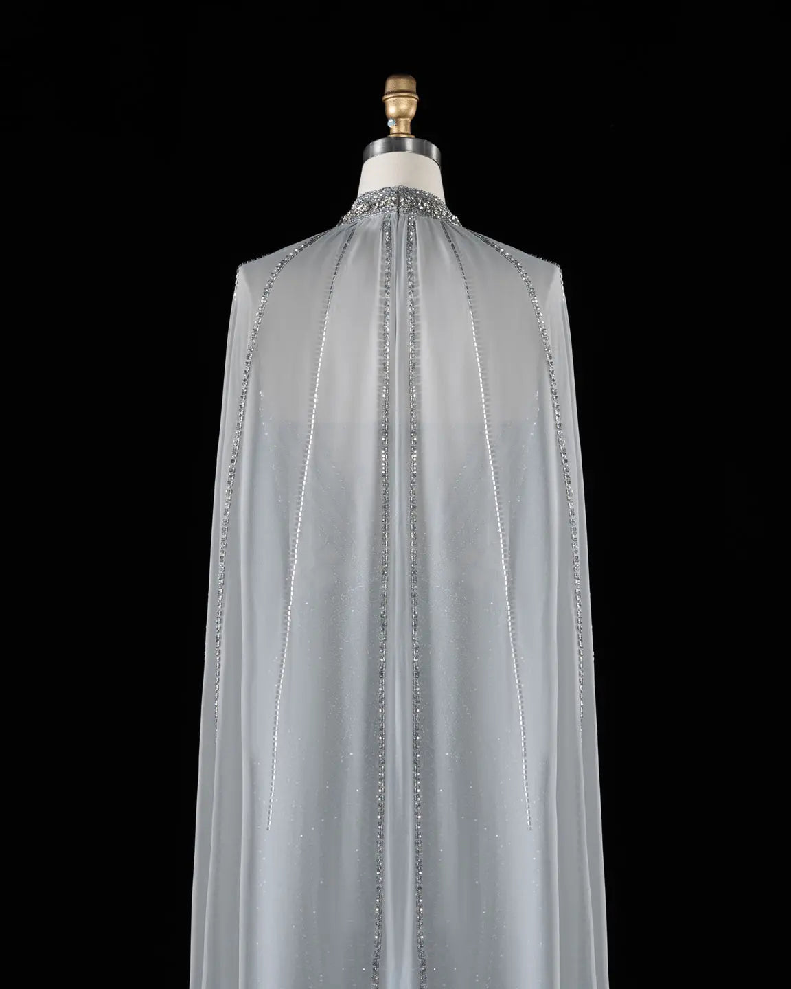 Champagne Beaded Cape Evening Dress SS049-14