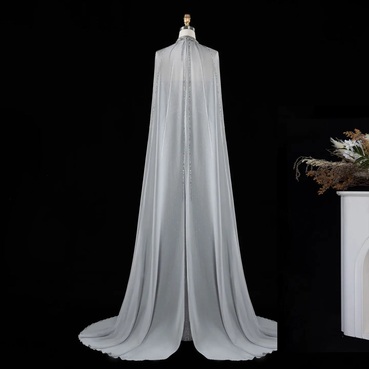 Champagne Beaded Cape Evening Dress SS049-15