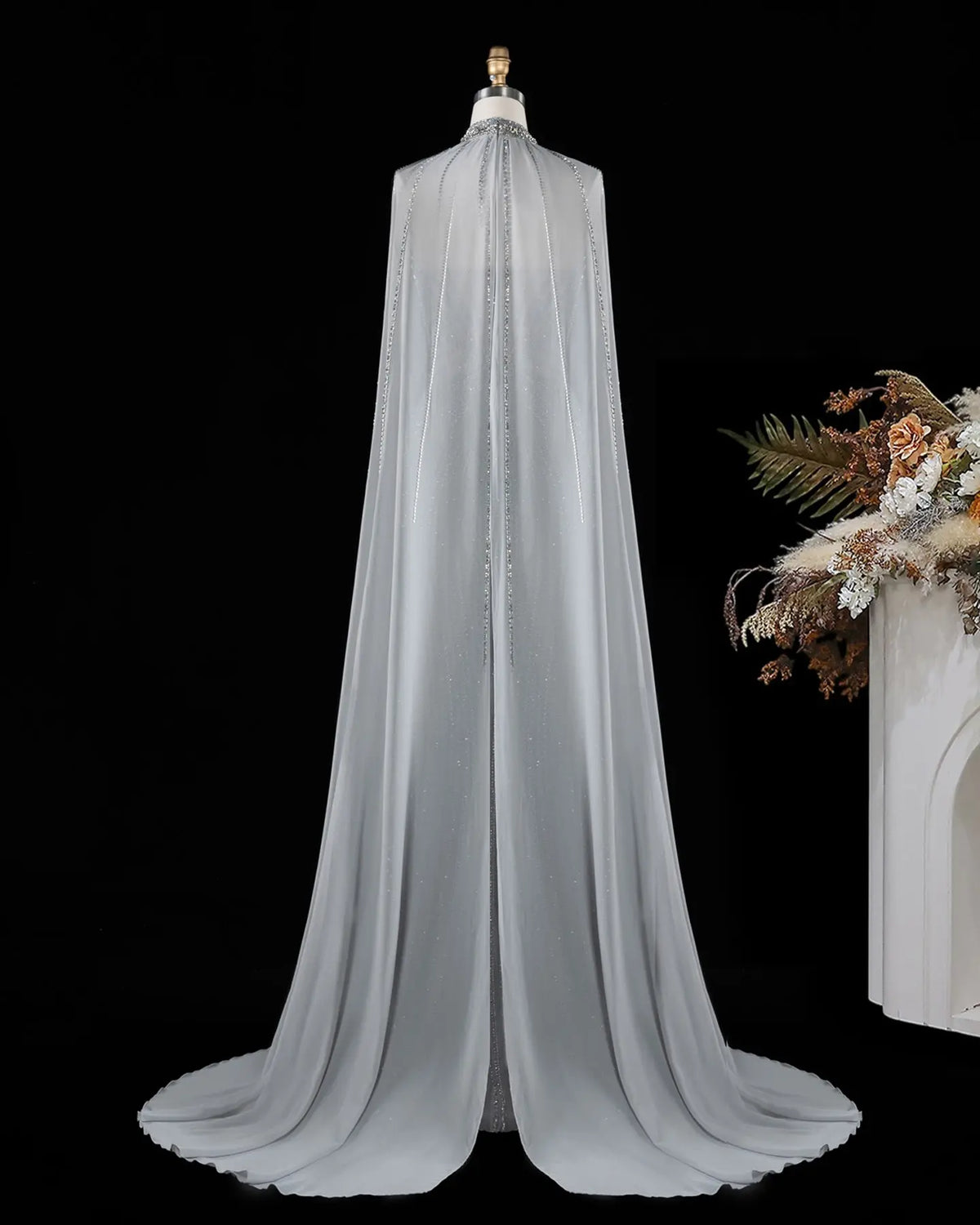 Champagne Beaded Cape Evening Dress SS049-22