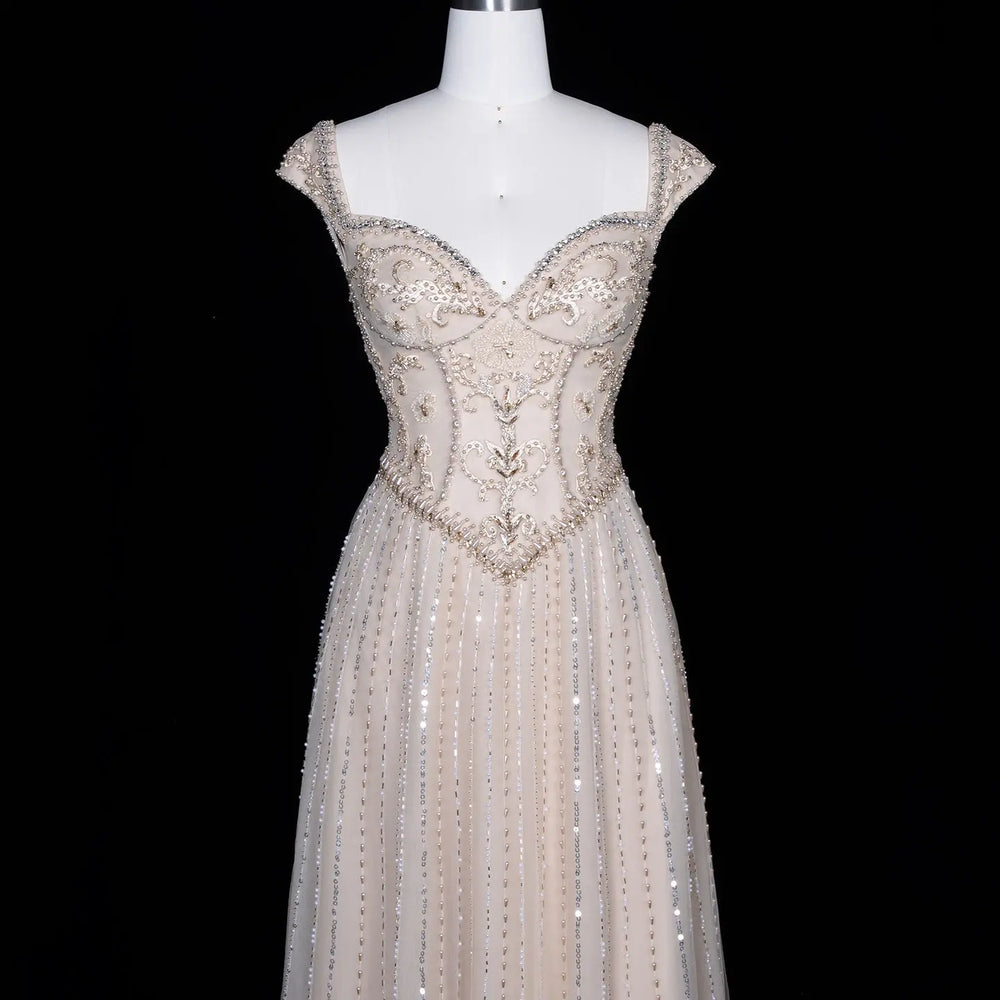Luxury Beaded Crystal Blue Spaghetti Strap High-Slit Evening Dress ...