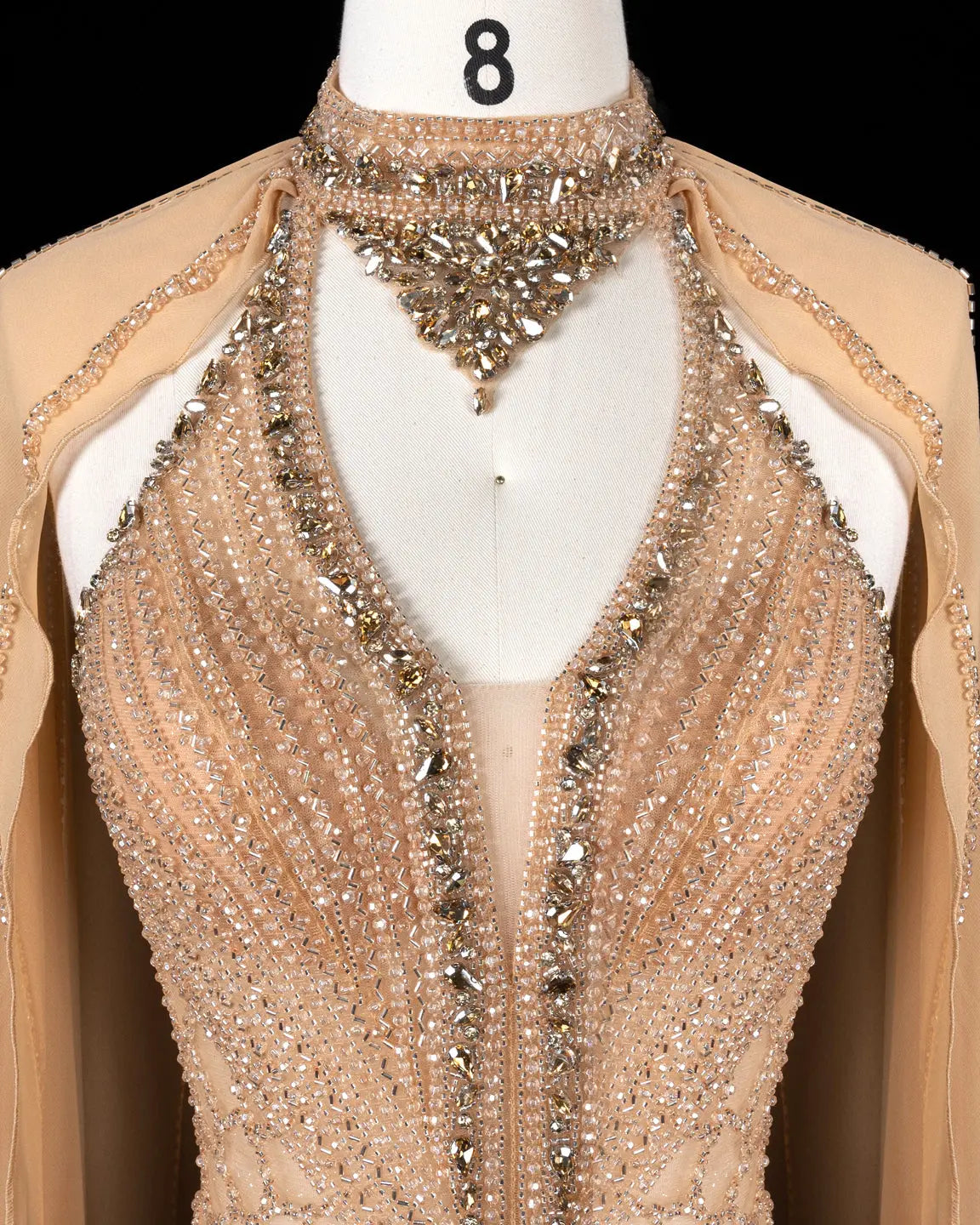 Champagne Beaded Cape Evening Dress SS049-11