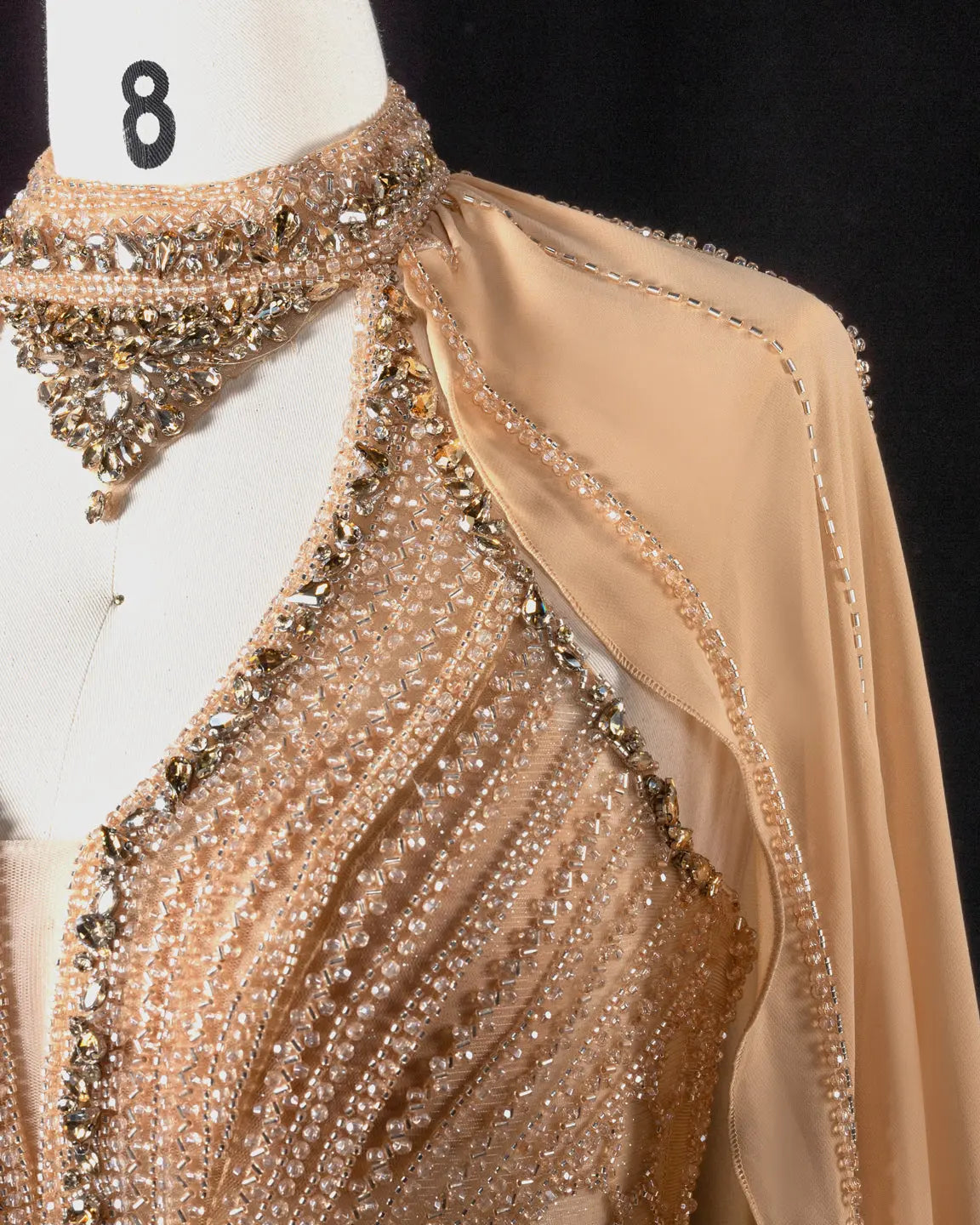 Champagne Beaded Cape Evening Dress SS049-12