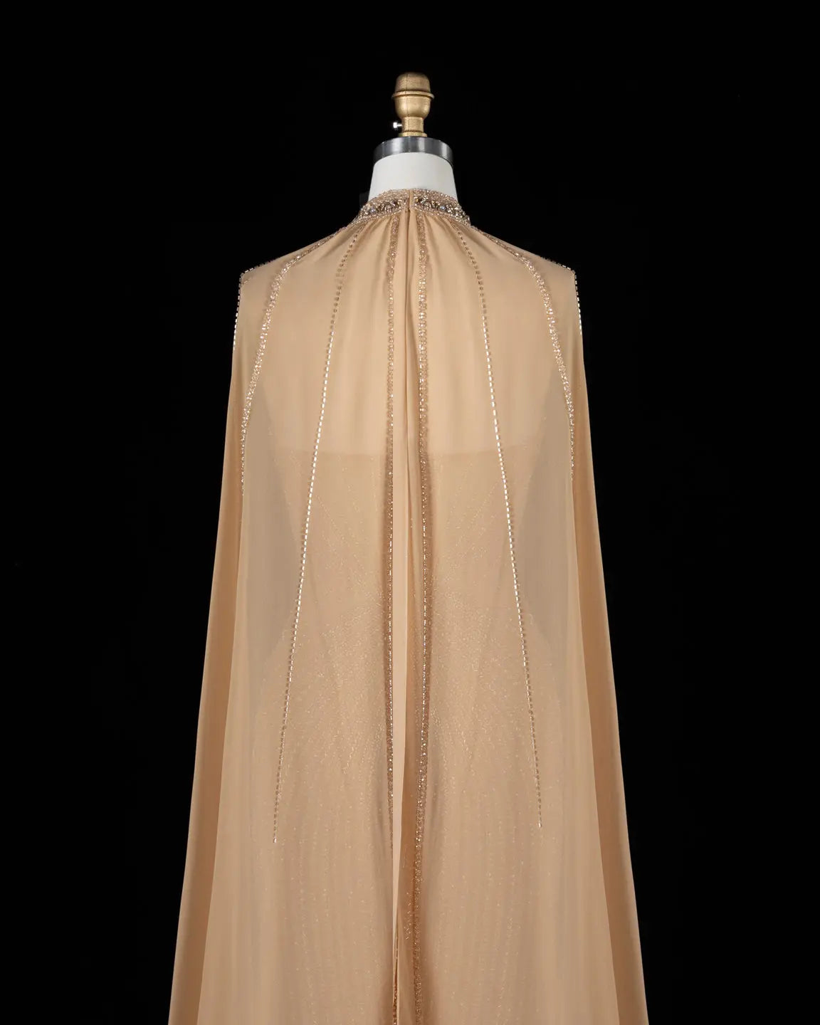 Champagne Beaded Cape Evening Dress SS049-2