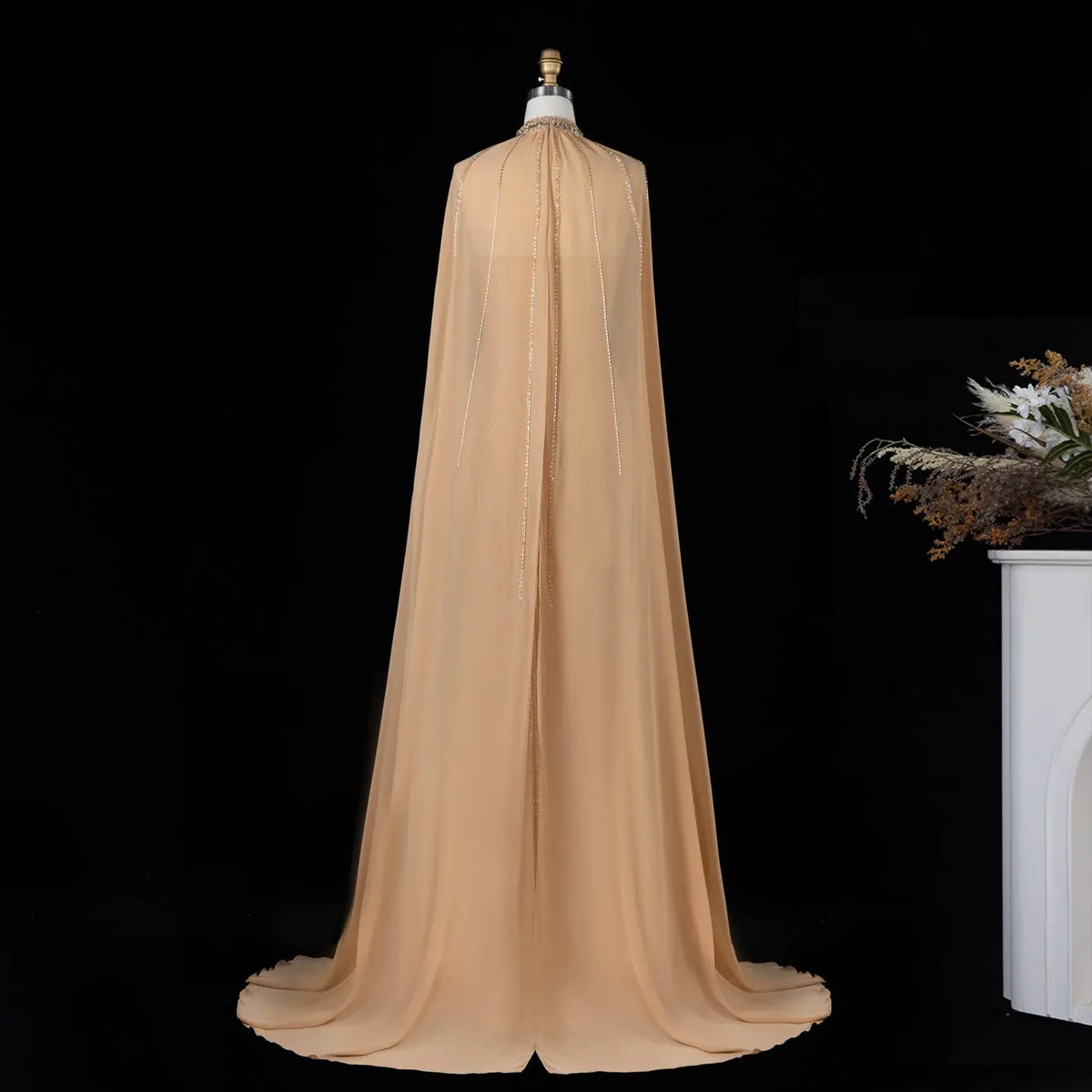 Champagne Beaded Cape Evening Dress SS049-3