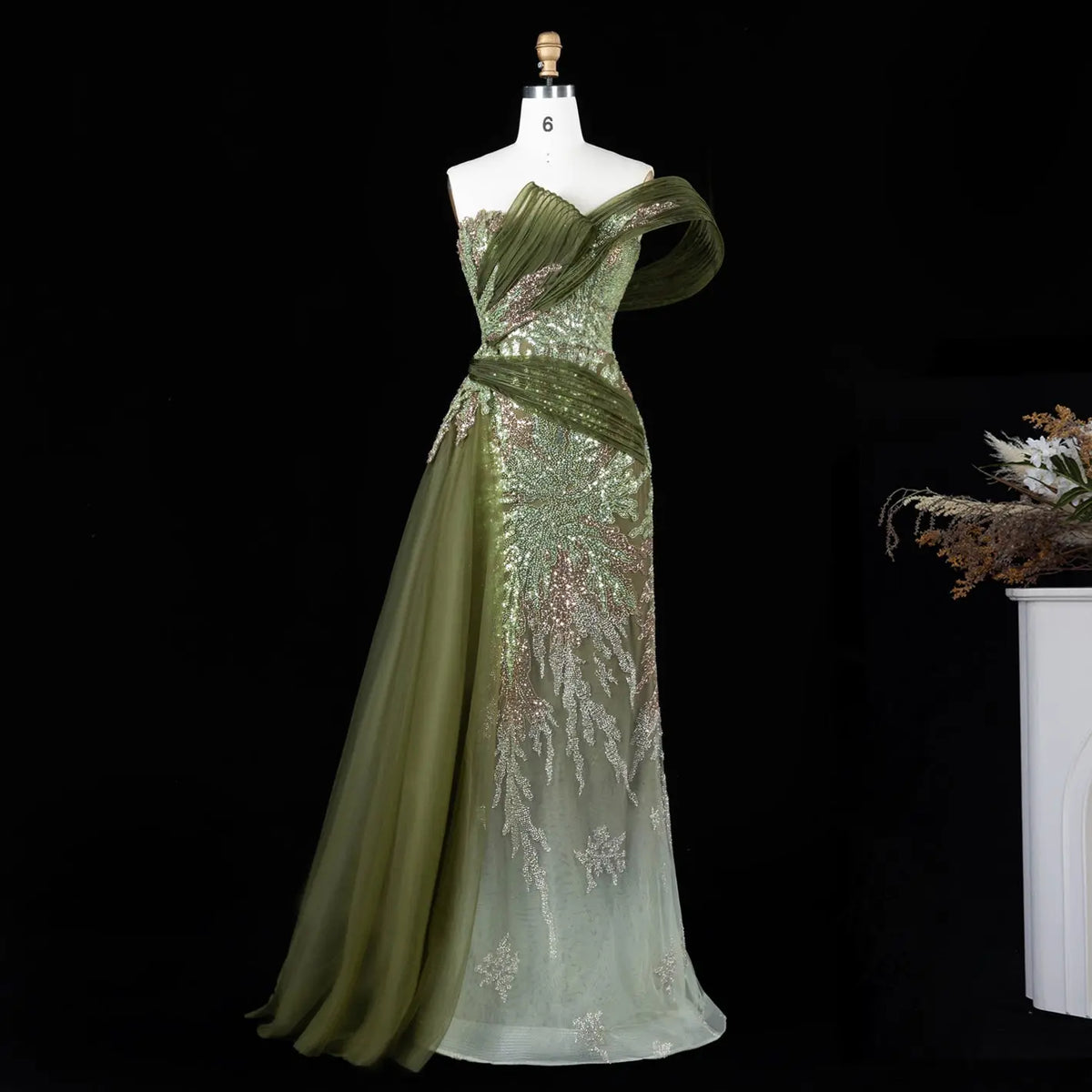 Green Gradient Mermaid Evening Dress Overskirt SS293