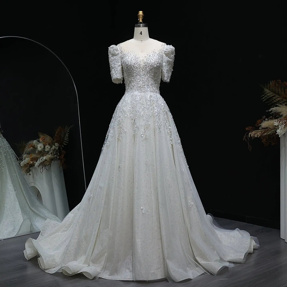 Luxury Beaded Puffy Lace Off Shoulder Wedding Dress SW038 