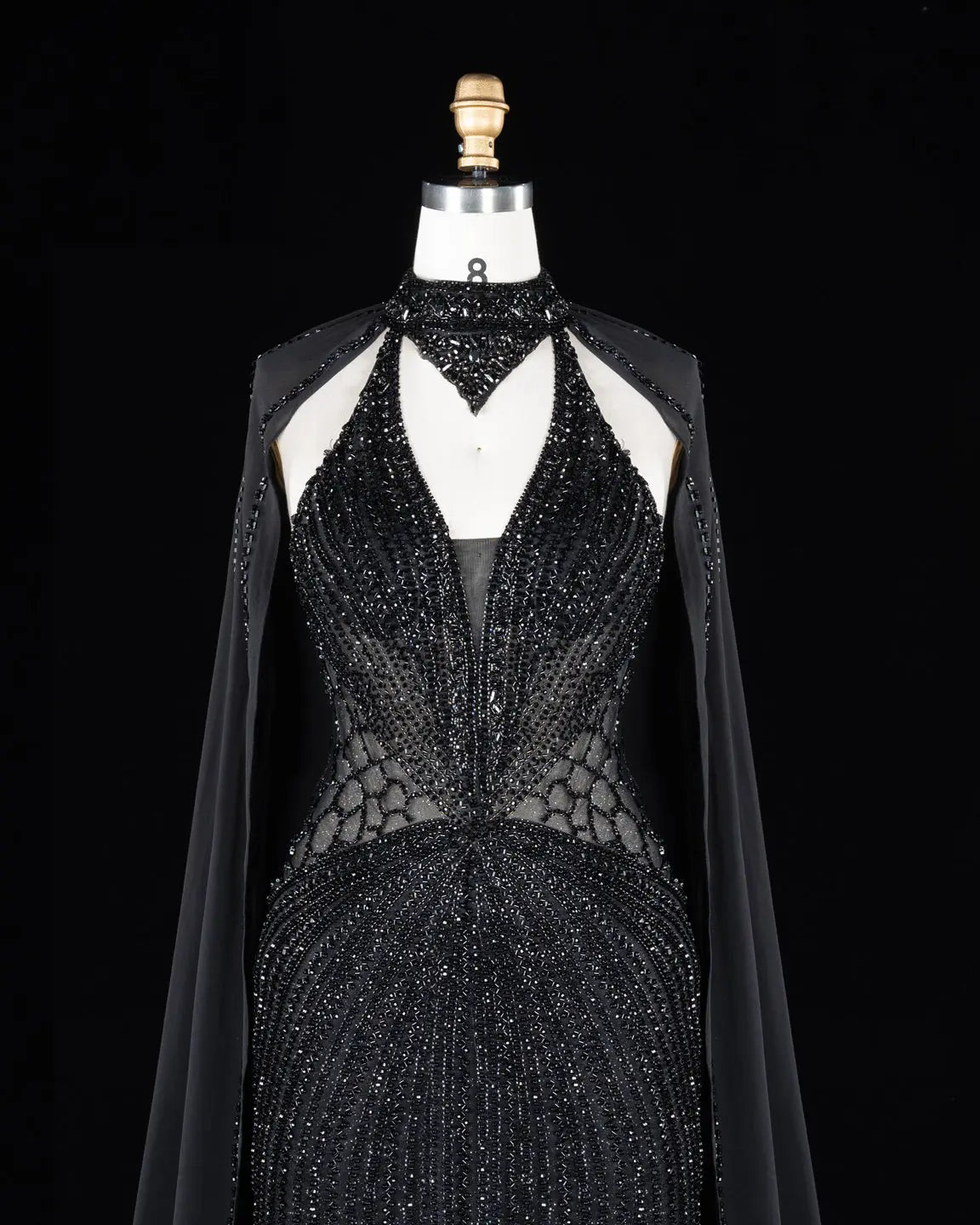 Champagne Beaded Cape Evening Dress SS049-24