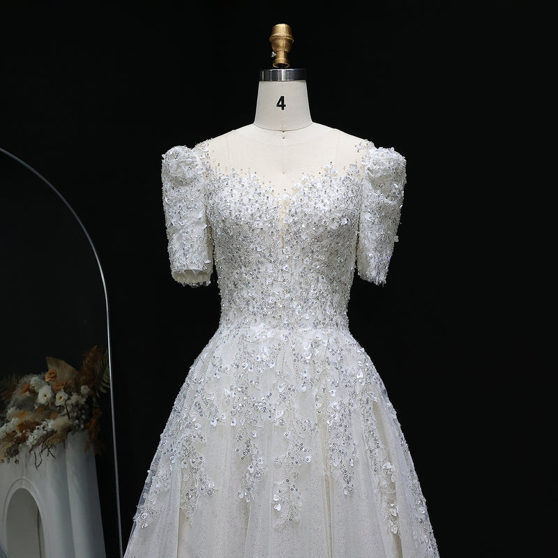 Luxury Beaded Puffy Lace Off Shoulder Wedding Dress SW038 