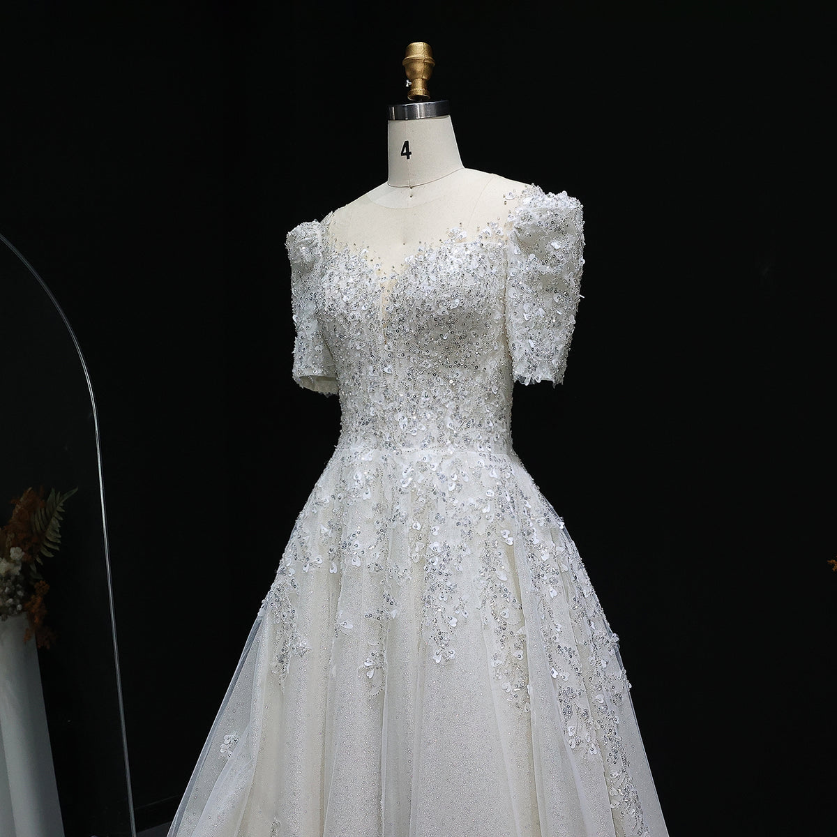 Luxury Beaded Puffy Lace Off Shoulder Wedding Dress SW038 