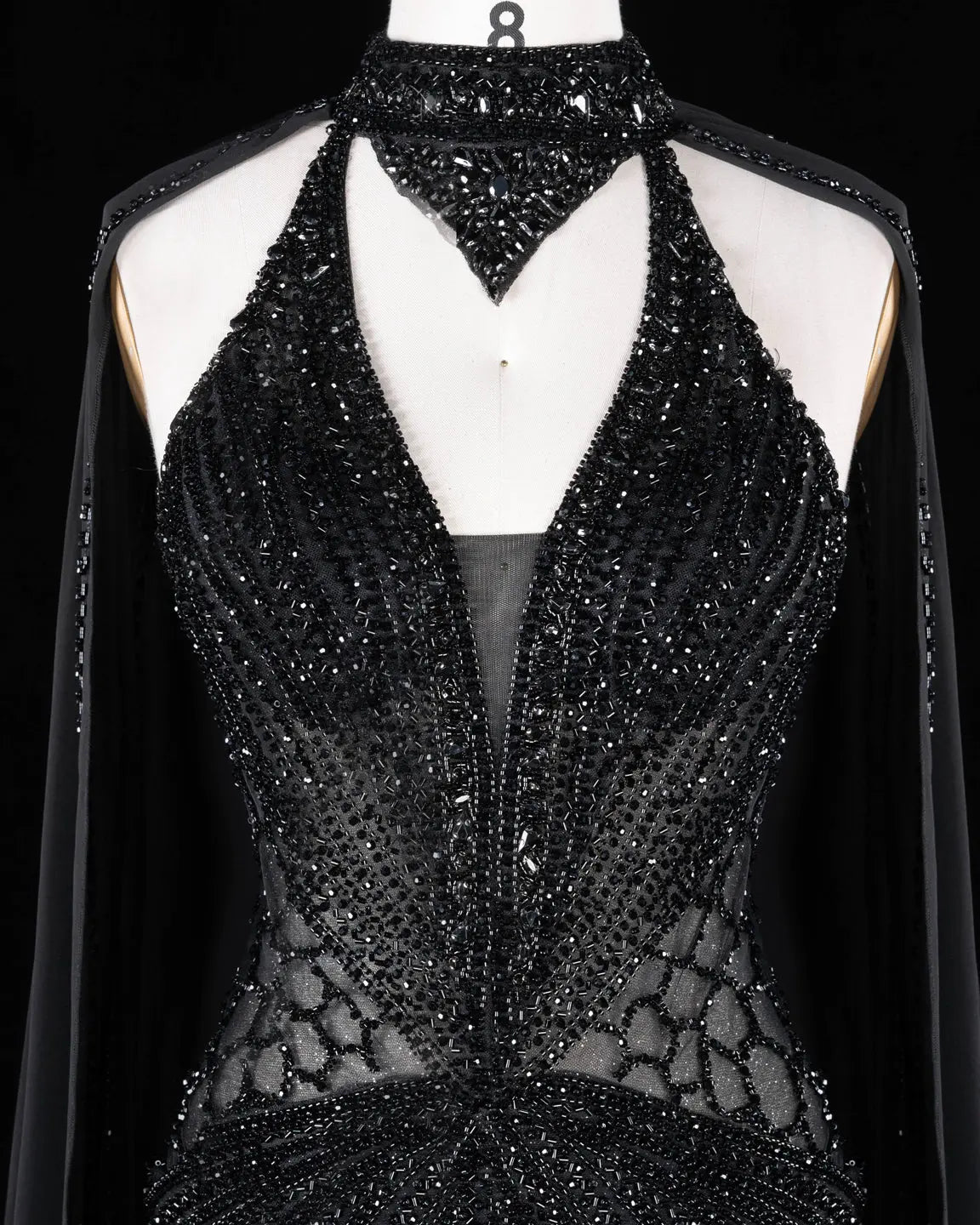 Champagne Beaded Cape Evening Dress SS049-32