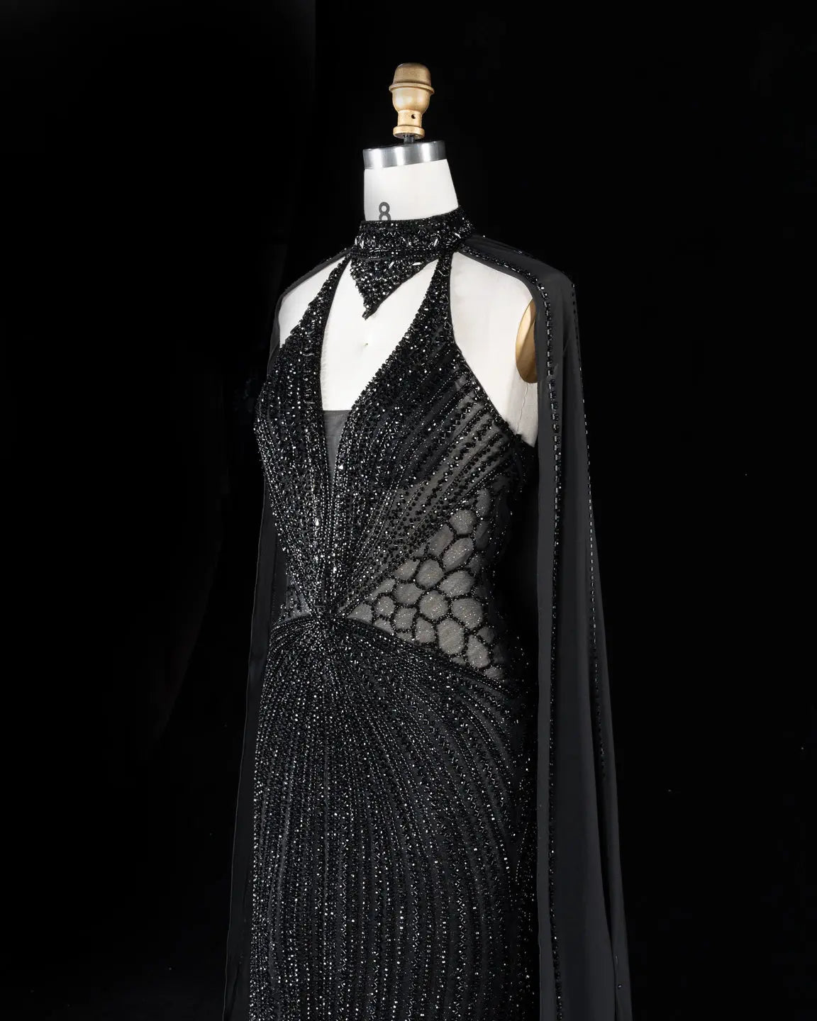 Champagne Beaded Cape Evening Dress SS049-29