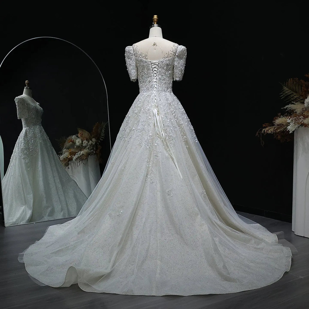 Luxury Beaded Puffy Lace Off Shoulder Wedding Dress SW038 - SHARONSAID Luxury Beaded Puffy Lace Off Shoulder Wedding Dress SW038 - SHARONSAID