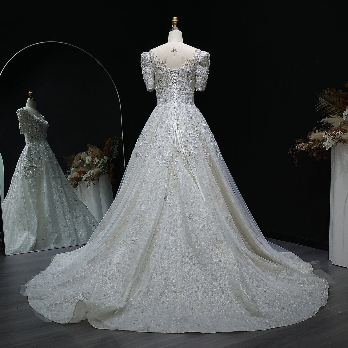 Luxury Beaded Puffy Lace Off Shoulder Wedding Dress SW038 