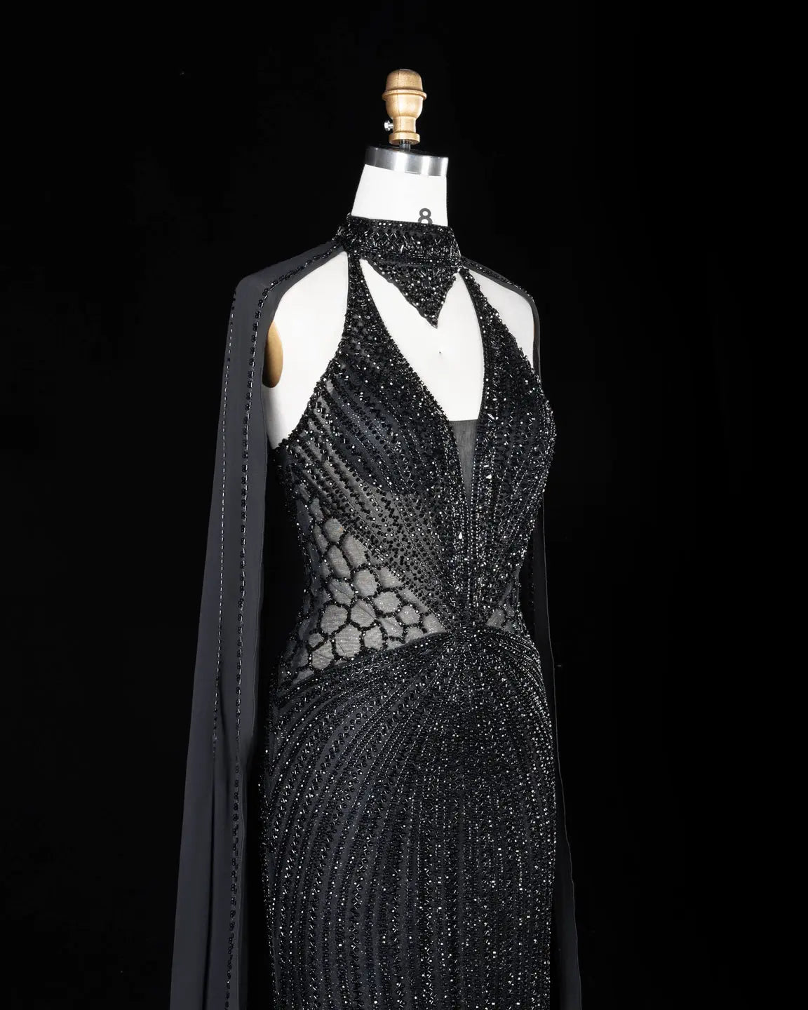 Champagne Beaded Cape Evening Dress SS049-30