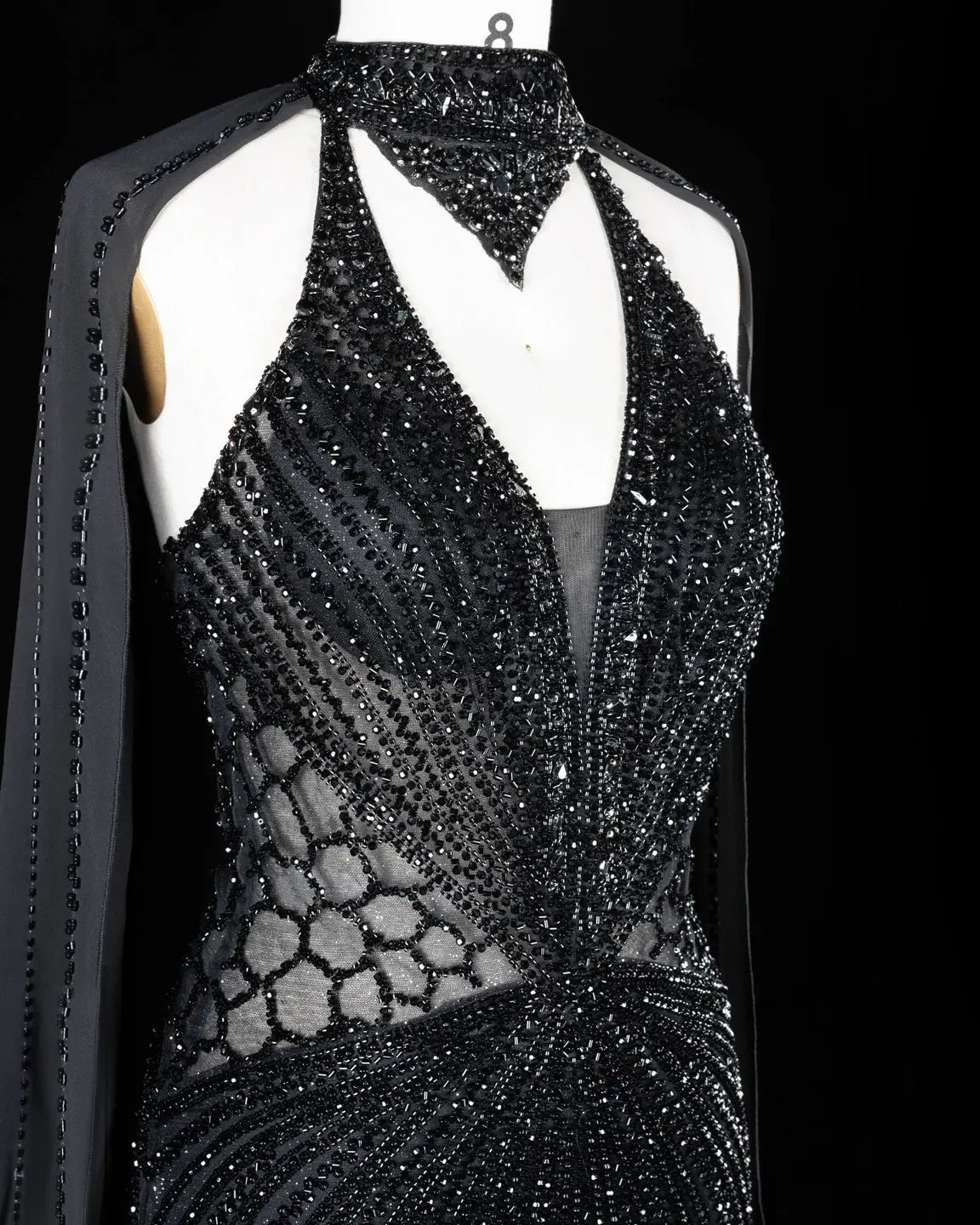 Champagne Beaded Cape Evening Dress SS049-33