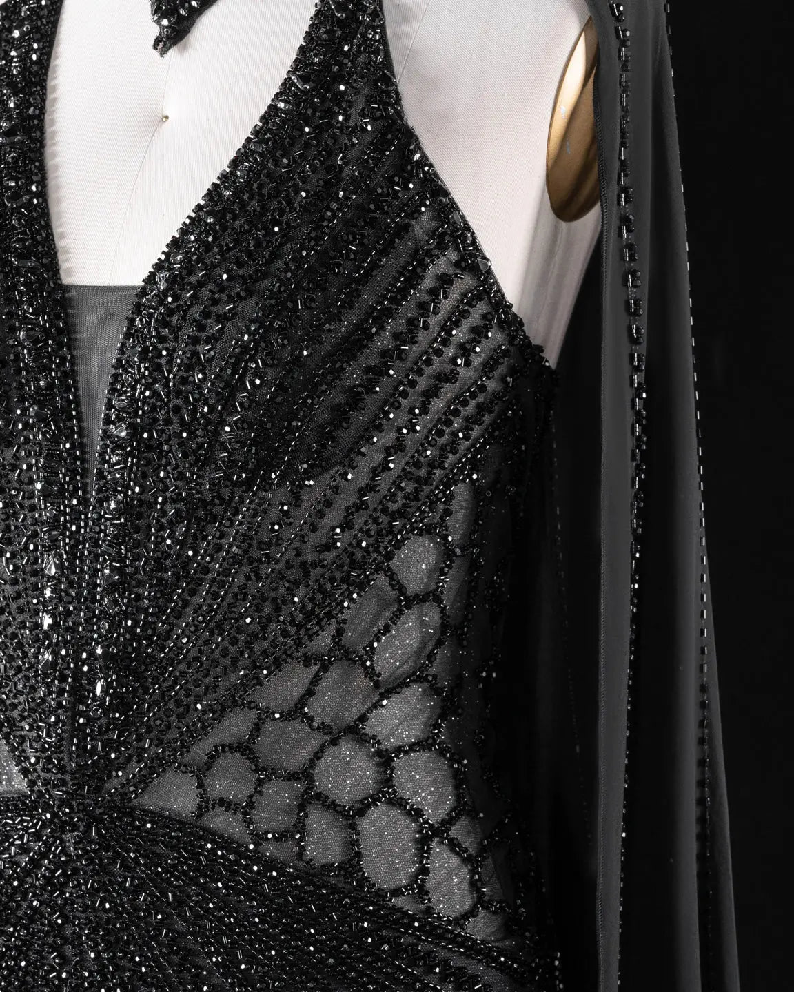 Champagne Beaded Cape Evening Dress SS049-34