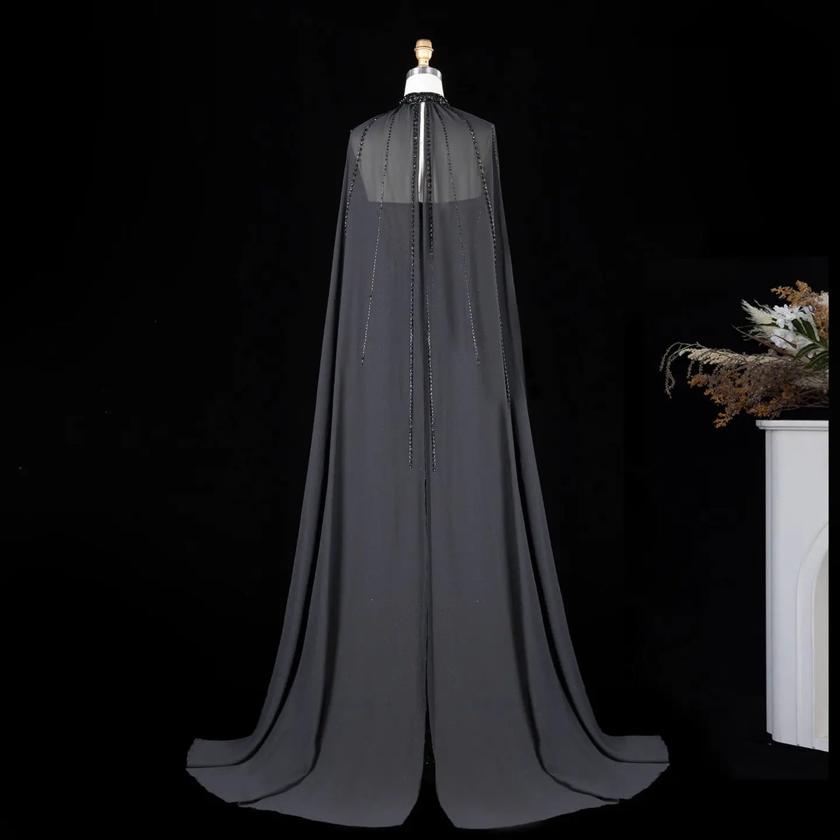 Champagne Beaded Cape Evening Dress SS049-26