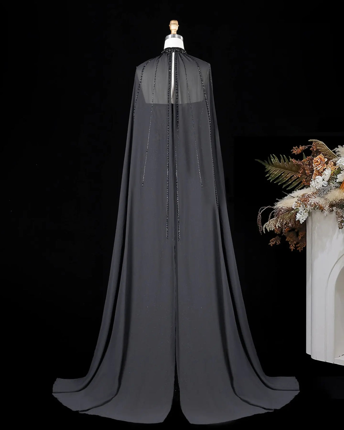 Champagne Beaded Cape Evening Dress SS049-31