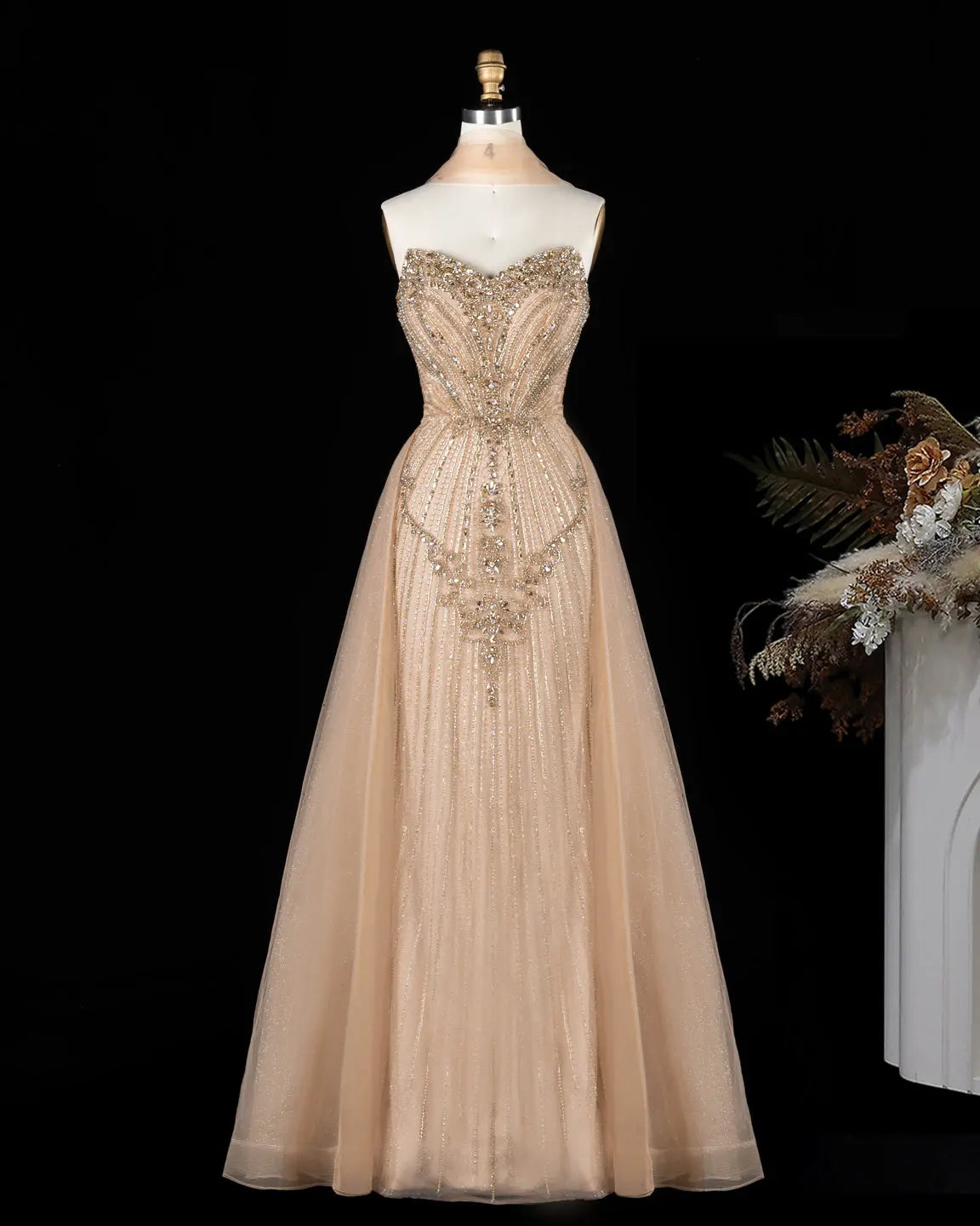 Champagne Sweetheart Overskirt Evening Dress SS068