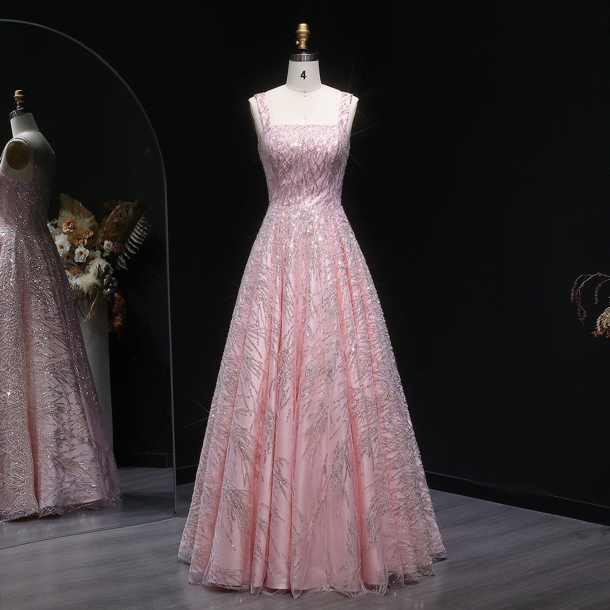 Luxury Pink Beaded Sleeveless Ball Gown Evening Dress SS702 