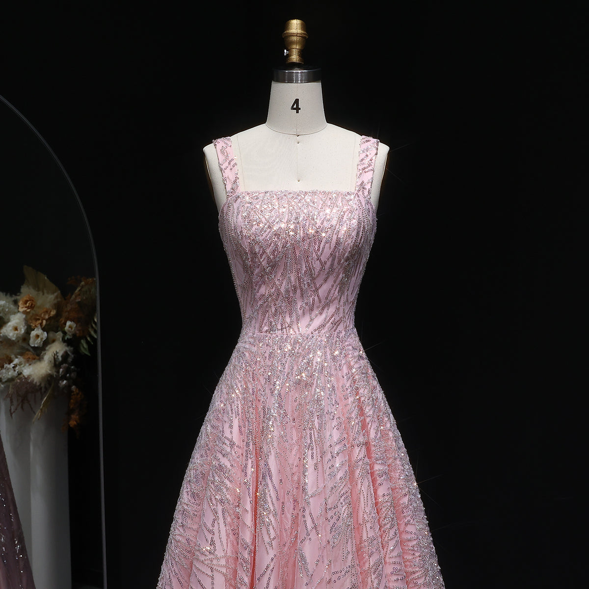 Luxury Pink Beaded Sleeveless Ball Gown Evening Dress SS702 