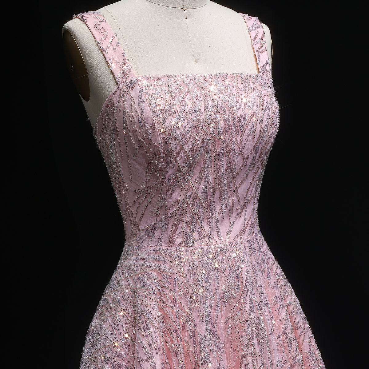 Luxury Pink Beaded Sleeveless Ball Gown Evening Dress SS702 