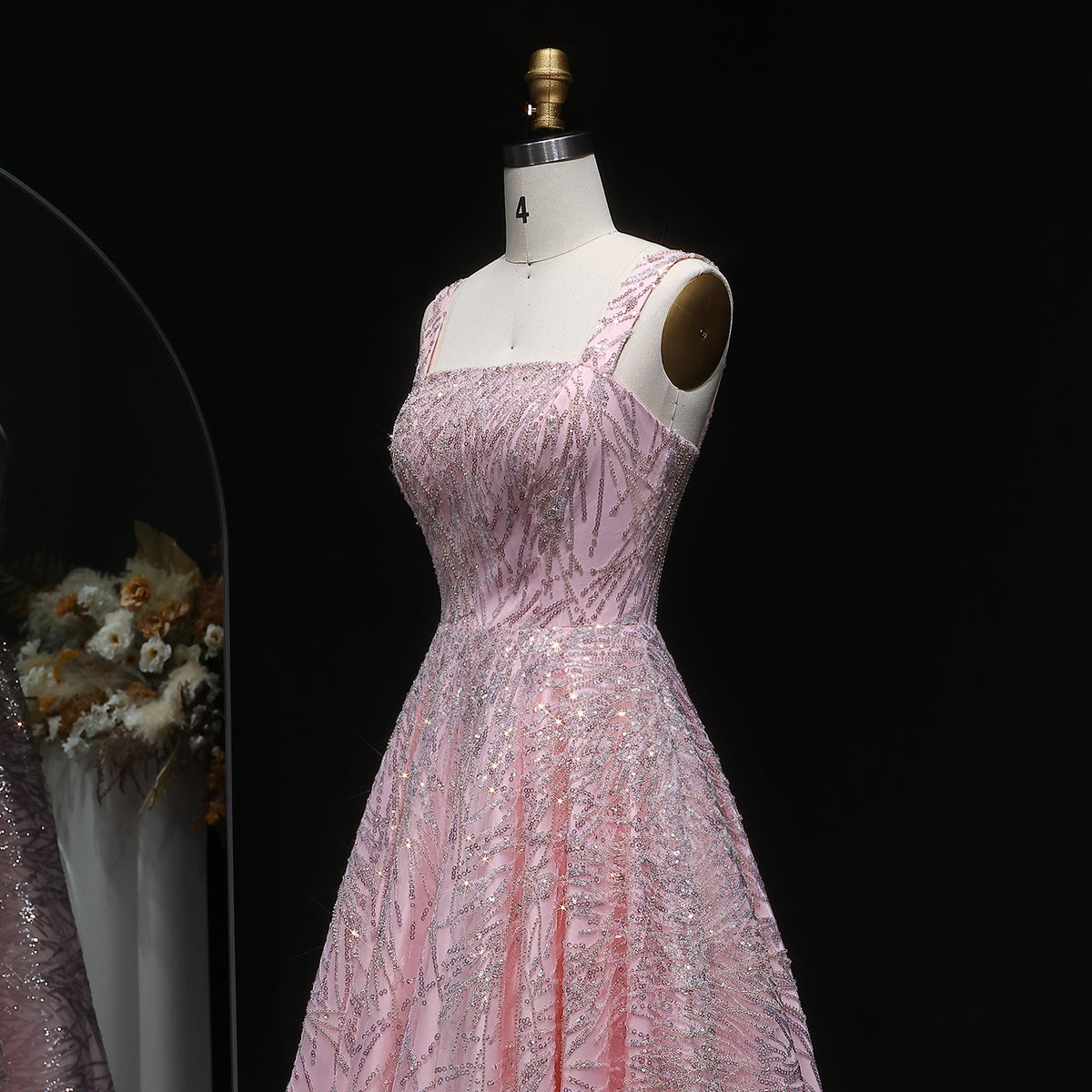 Luxury Pink Beaded Sleeveless Ball Gown Evening Dress SS702 