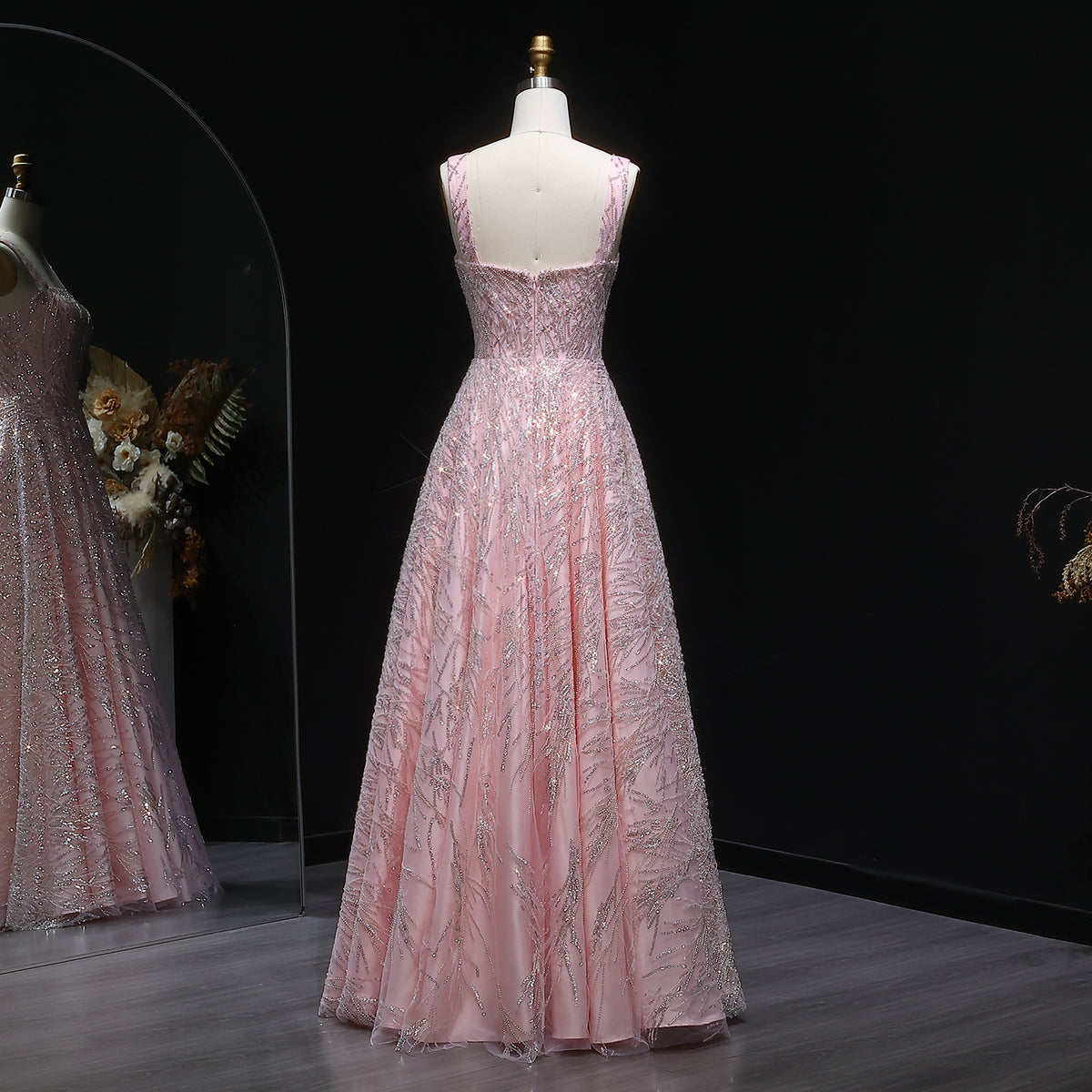 Luxury Pink Beaded Sleeveless Ball Gown Evening Dress SS702 