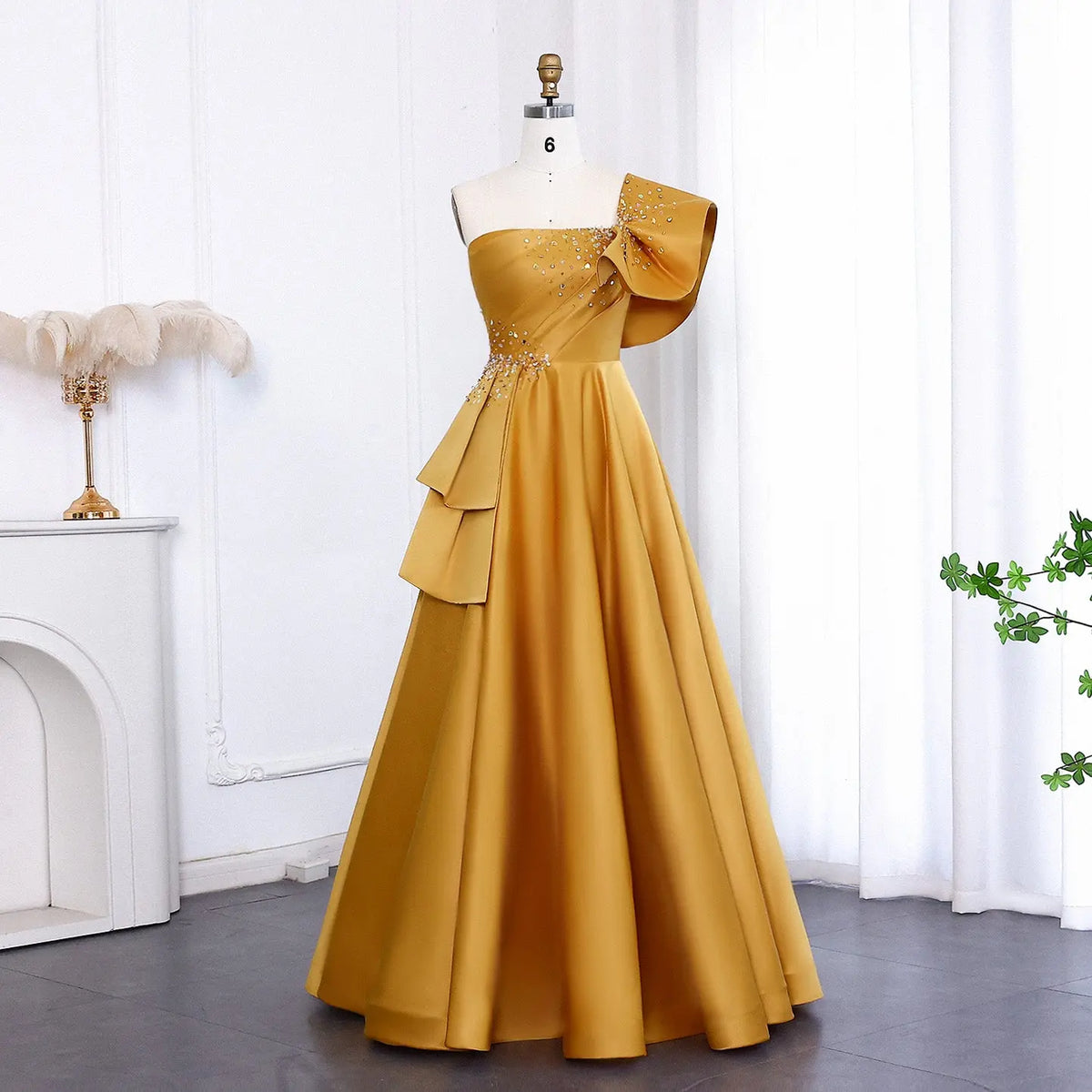 Elegant Gold One Shoulder Satin Evening Dress SHARONSAID Elegant Gold One Shoulder Satin Evening Dress SHARONSAID