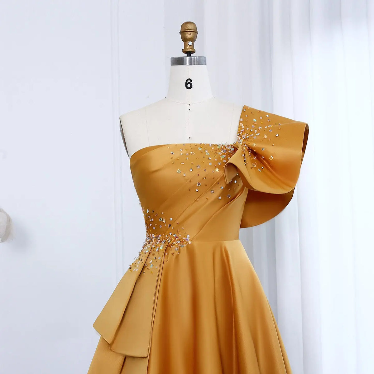 Elegant Gold One Shoulder Satin Evening Dress SHARONSAID Elegant Gold One Shoulder Satin Evening Dress SHARONSAID