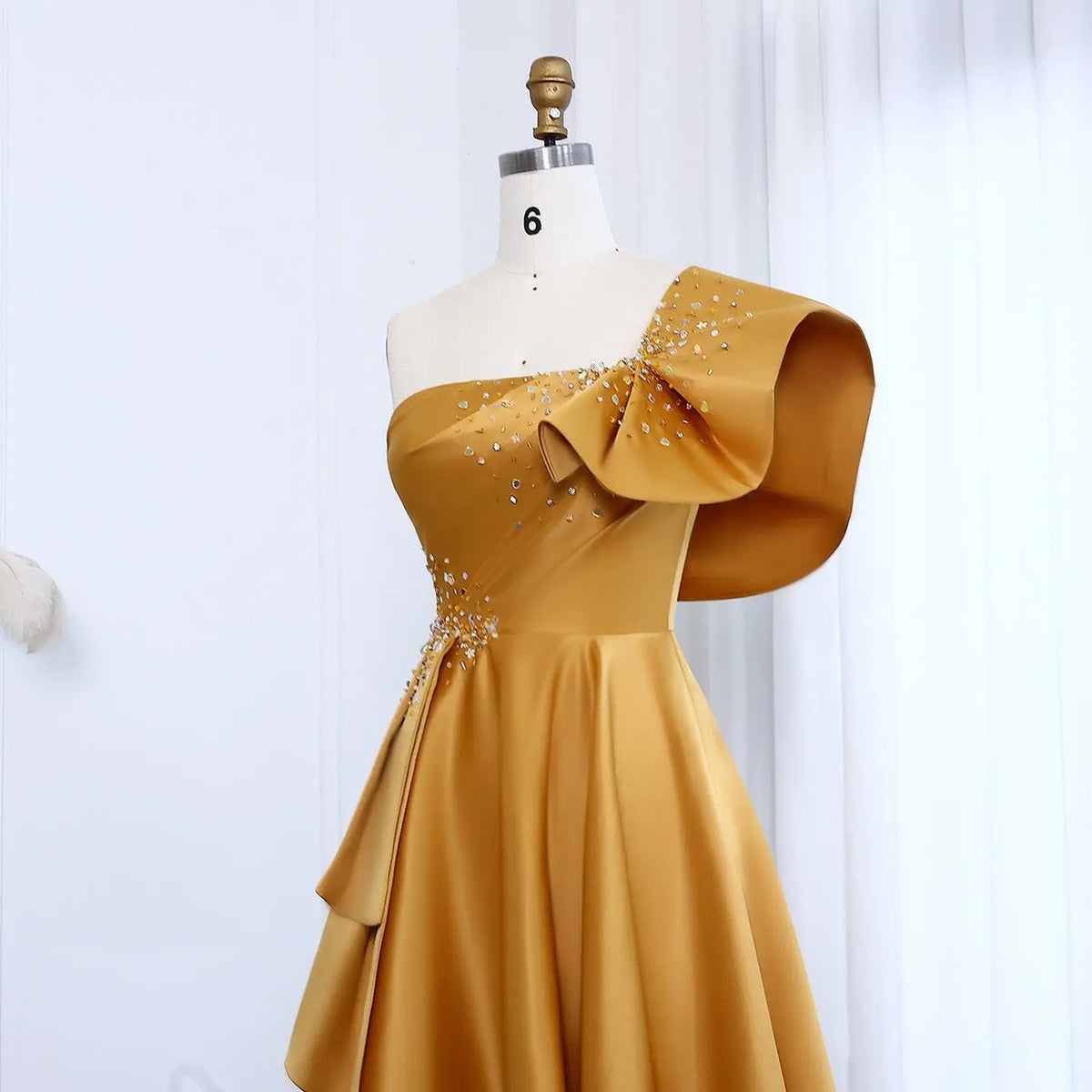 Elegant Gold One Shoulder Satin Evening Dress SHARONSAID Elegant Gold One Shoulder Satin Evening Dress SHARONSAID