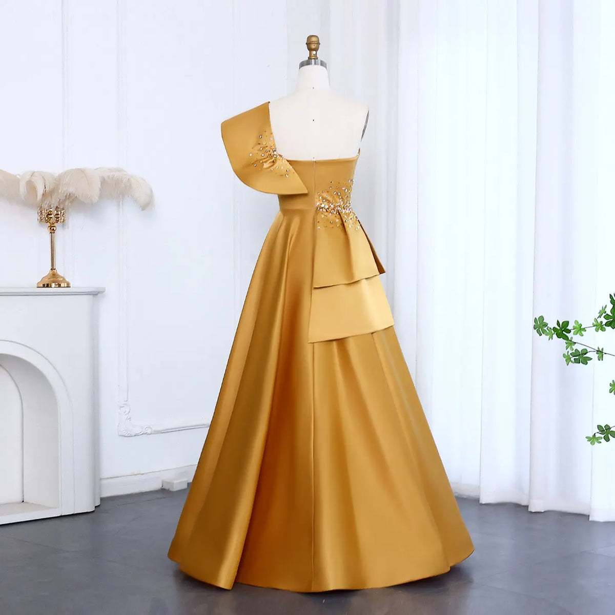 Elegant Gold One Shoulder Satin Evening Dress SHARONSAID Elegant Gold One Shoulder Satin Evening Dress SHARONSAID