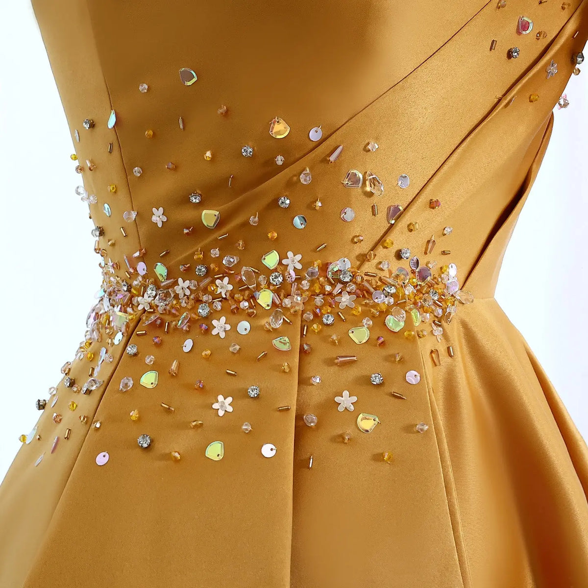 Elegant Gold One Shoulder Satin Evening Dress SHARONSAID Elegant Gold One Shoulder Satin Evening Dress SHARONSAID