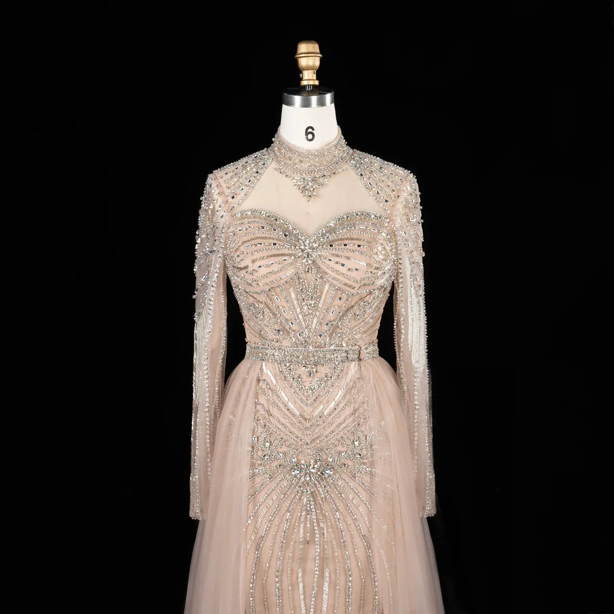 Lilac Beaded Long Sleeve Evening Gown SS171-11